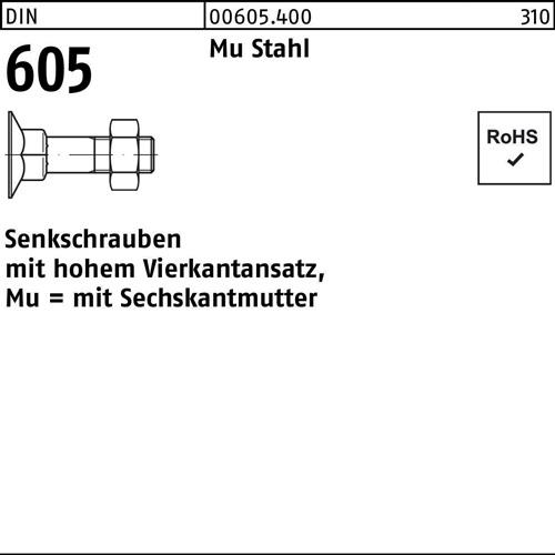 Senkschraube DIN 605 4-ktansatz/6-ktmutter M8x 40 Mu Stahl 4.6 200 Stück