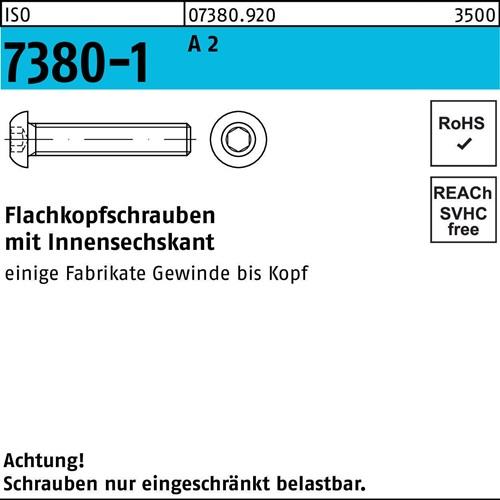 Flachkopfschraube ISO 7380-1 Innen-6kt M5x 6 A 2 500 Stück
