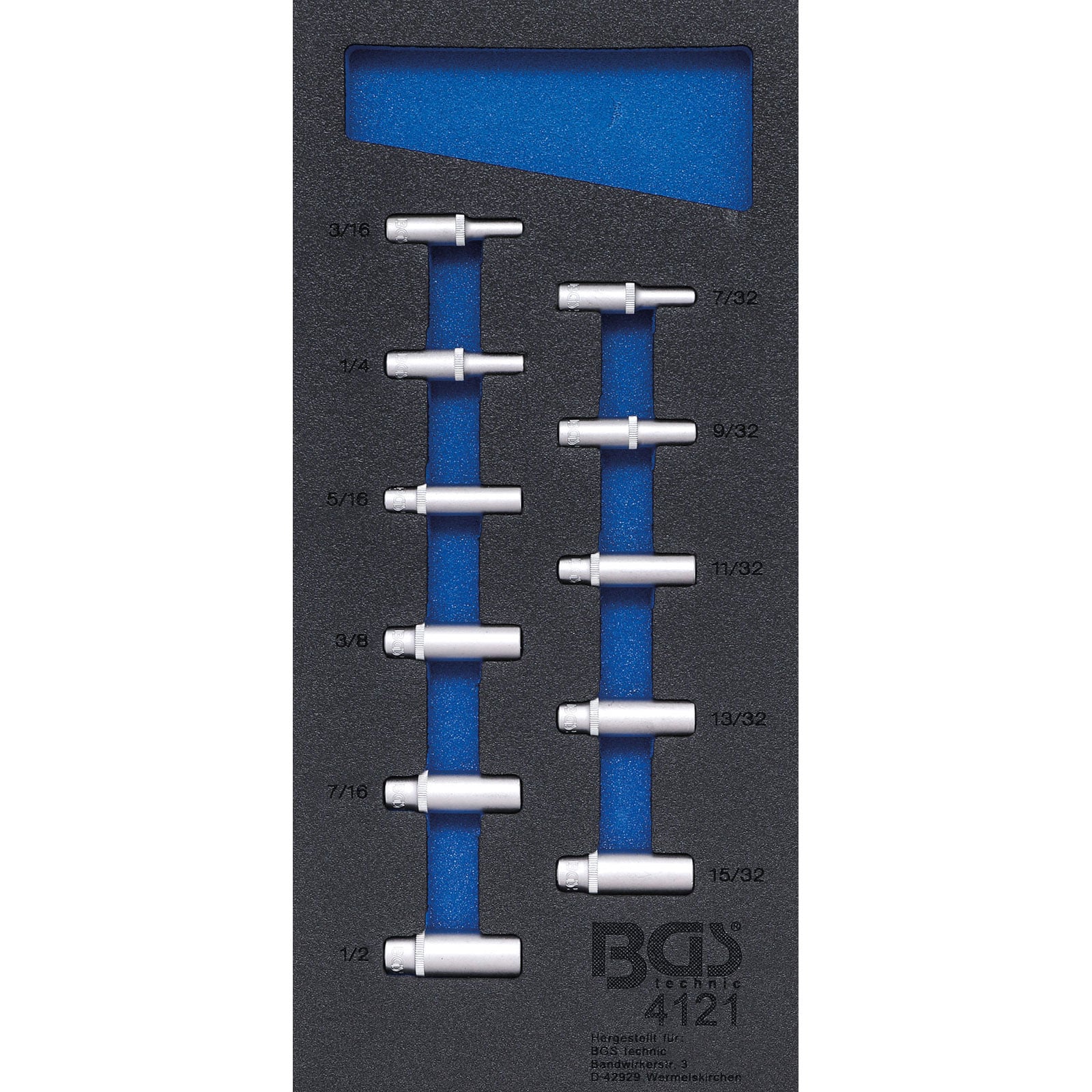 BGS Werkstattwageneinlage 1/3: Steckschlüssel-Einsätze Sechskant 6,3 mm (1/4") in Zollgrößen tief 11tlg. - 4121
