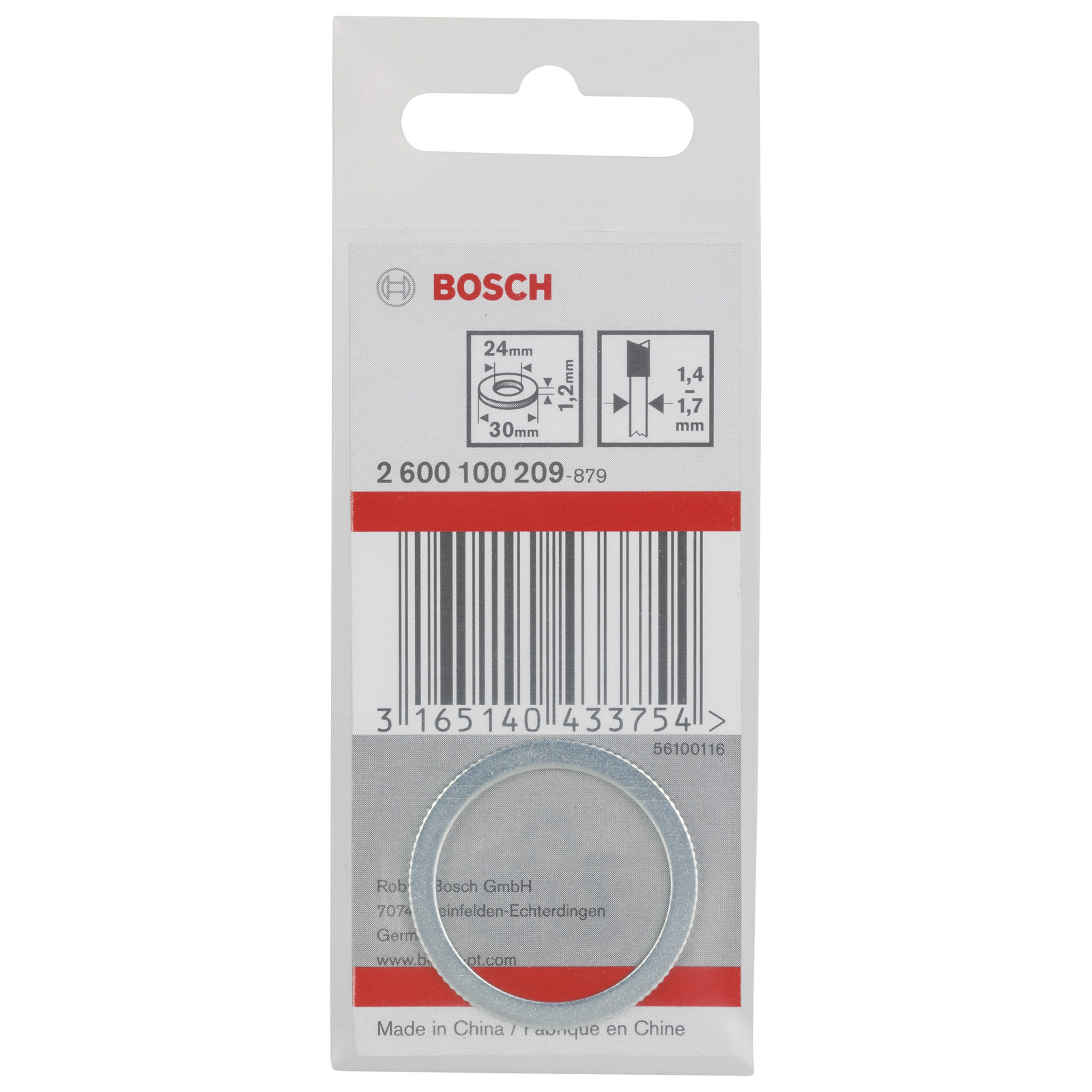 Bosch Reduzierring für Kreissägeblätter, 30 x 24 x 1,2 mm - 2600100209