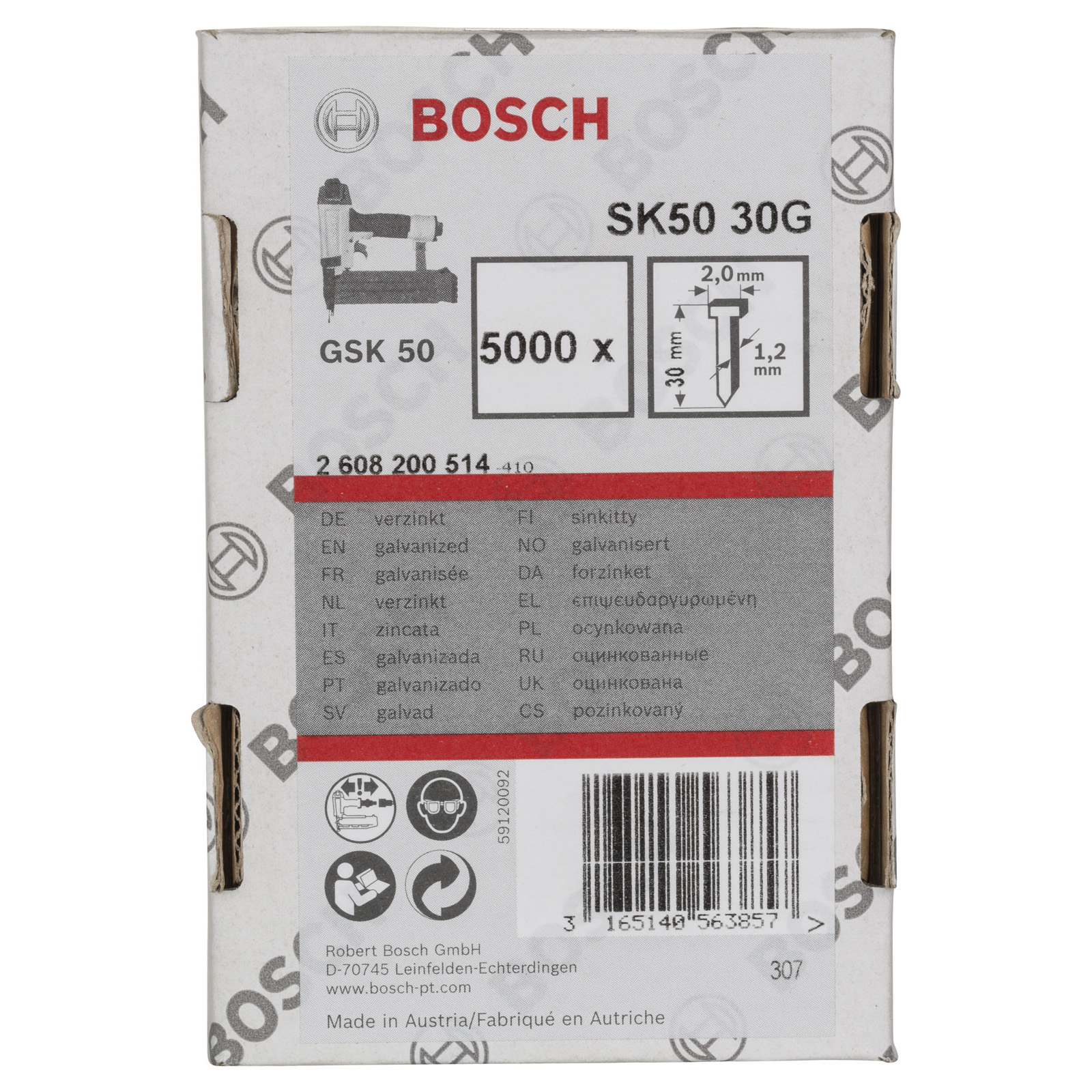 Bosch Senkkopf-Stift SK50 30G, 1,2 mm, 30 mm, verzinkt - 2608200514