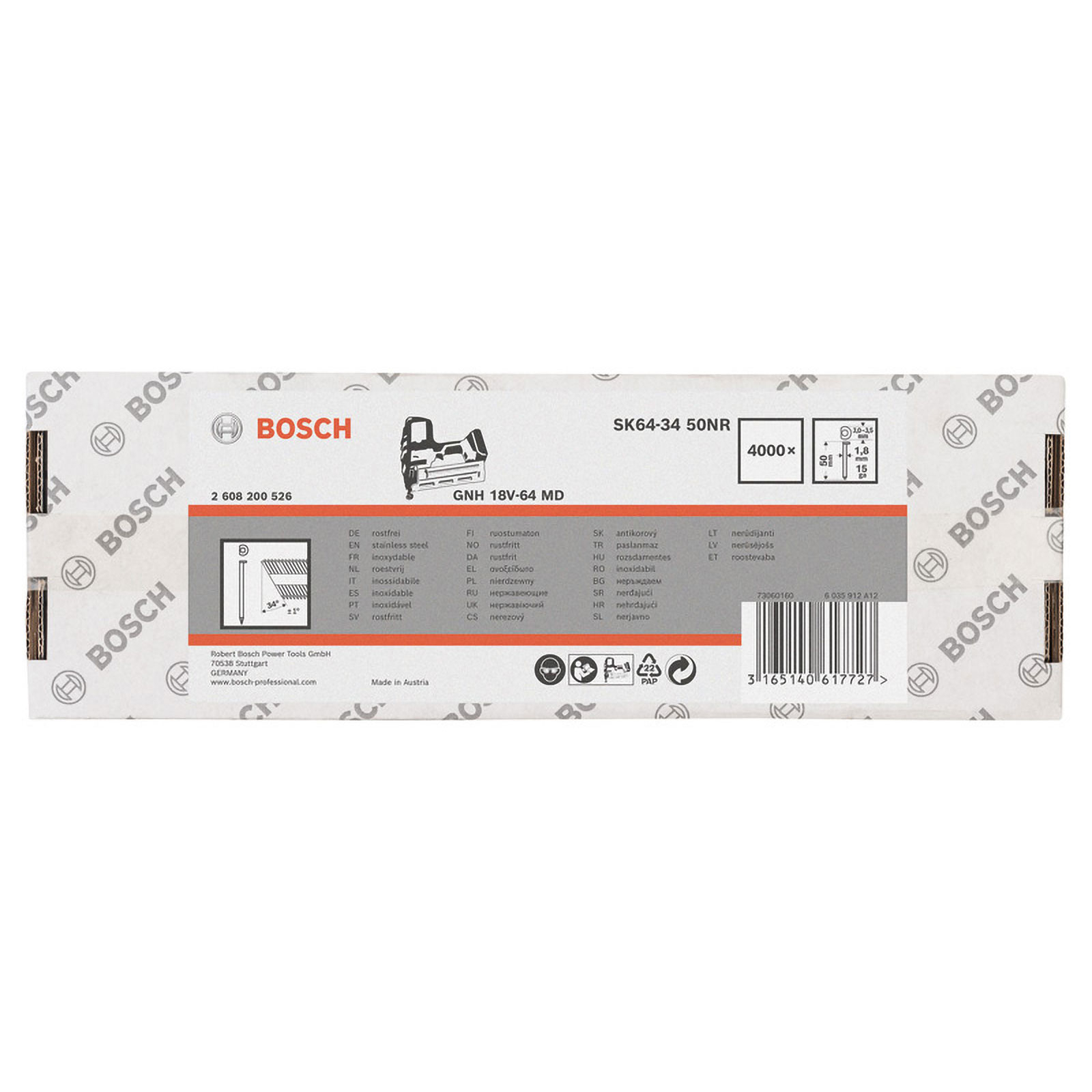 Bosch DA Senkkopf-Stift, SK64-34 50NR, 1,8mm, 50mm, rostfrei, 4000er-Pack - 2608200526