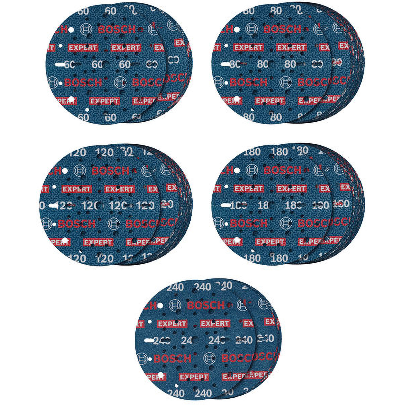 Bosch EXPERT O780 Folienschleifscheiben-Set 150 mm G60 G80 G120 G180 G240 55tlg - 2608902470