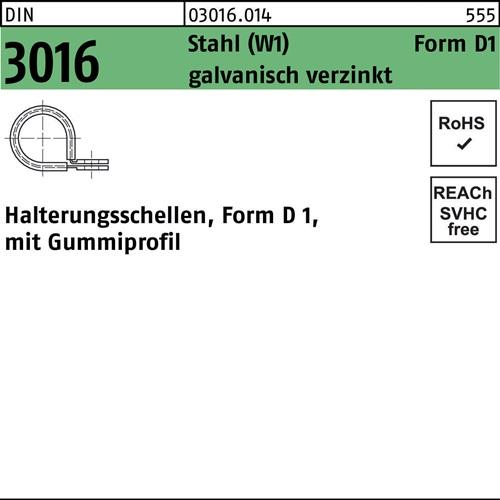 Schelle DIN 3016 Gummiprofil 28x 20 - W1 Stahl galv.verz. 50 Stück