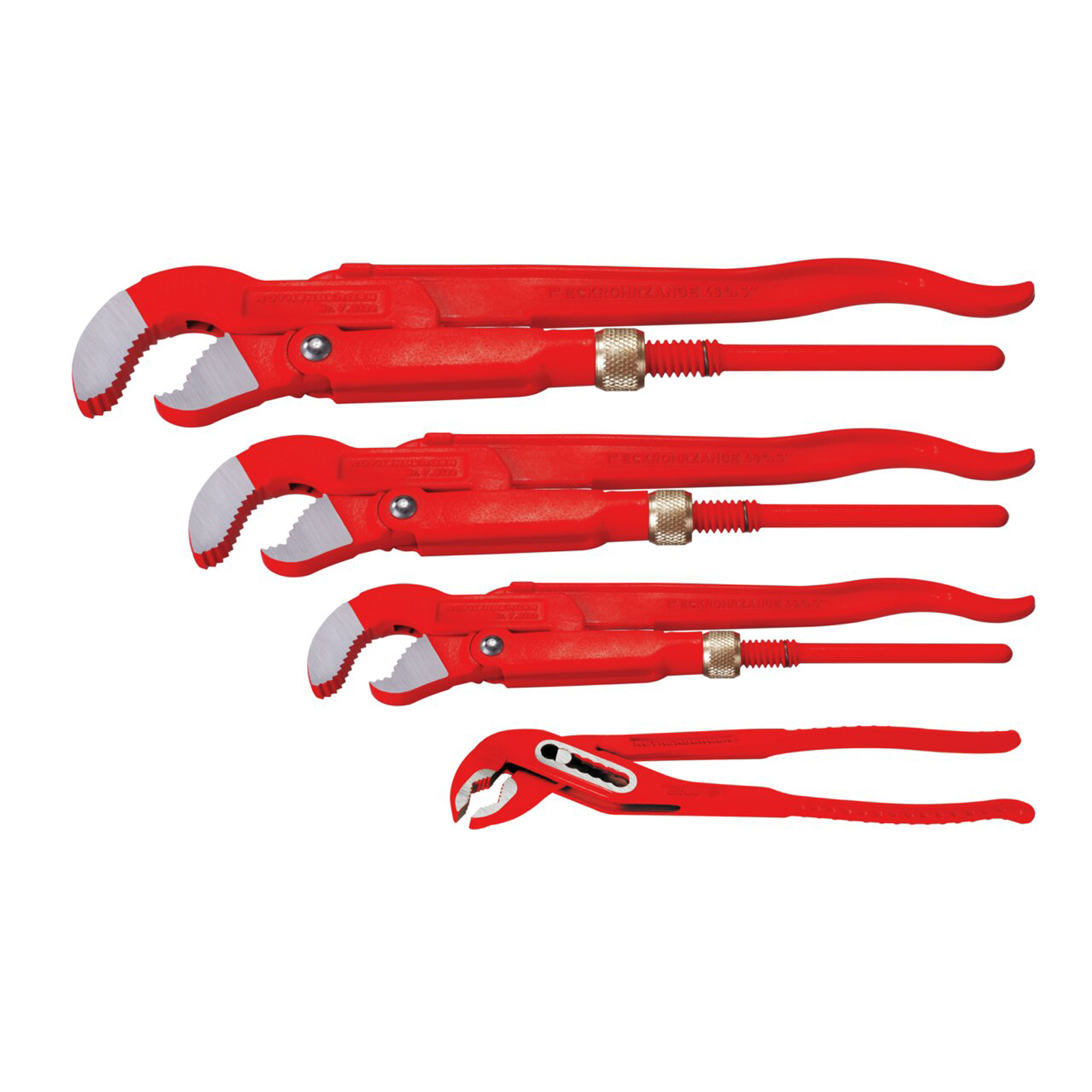 ROTHENBERGER Zangenset: Eckrohrzange 1" - 1 1/2" - 2", Wasserpumpenzange 10" - 070137X