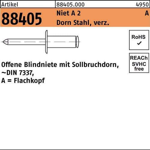 Blindniete R 88405 FLAKO 3x 6 Niet A 2/Dorn Stahl verz. 500 Stück