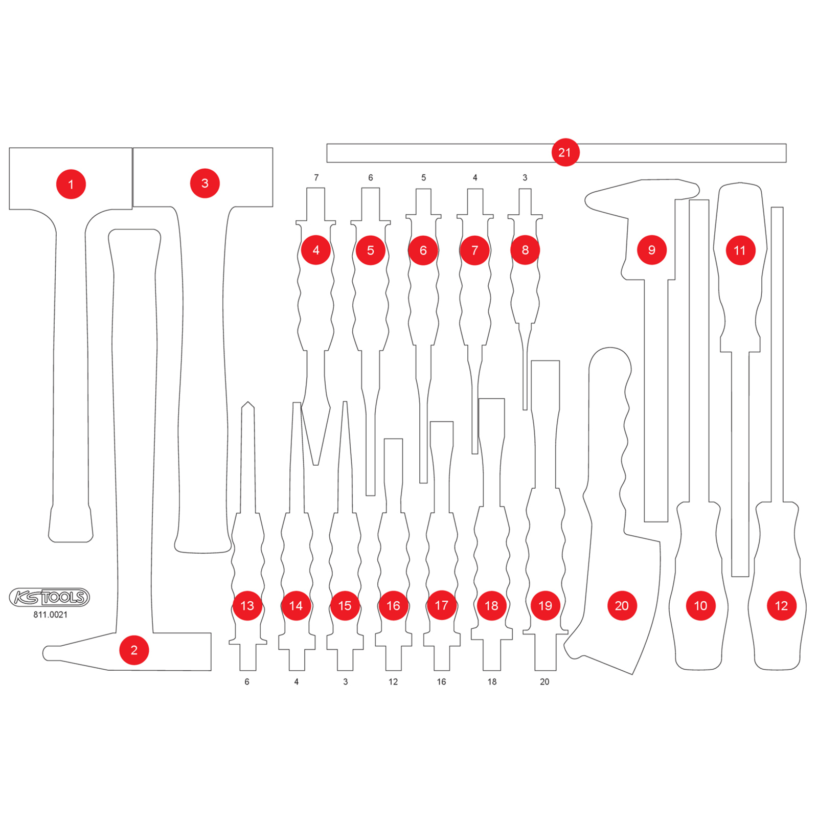 KS TOOLS leere Schaumstoffeinlage zu 811.0021 - 811.0021-97