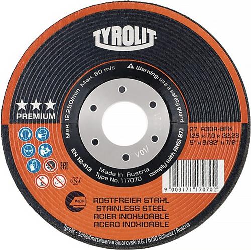 Schruppscheibe PREMIUM D125xS7mmKörnung 30 gekr.Bohr.22,23mm TYROLIT