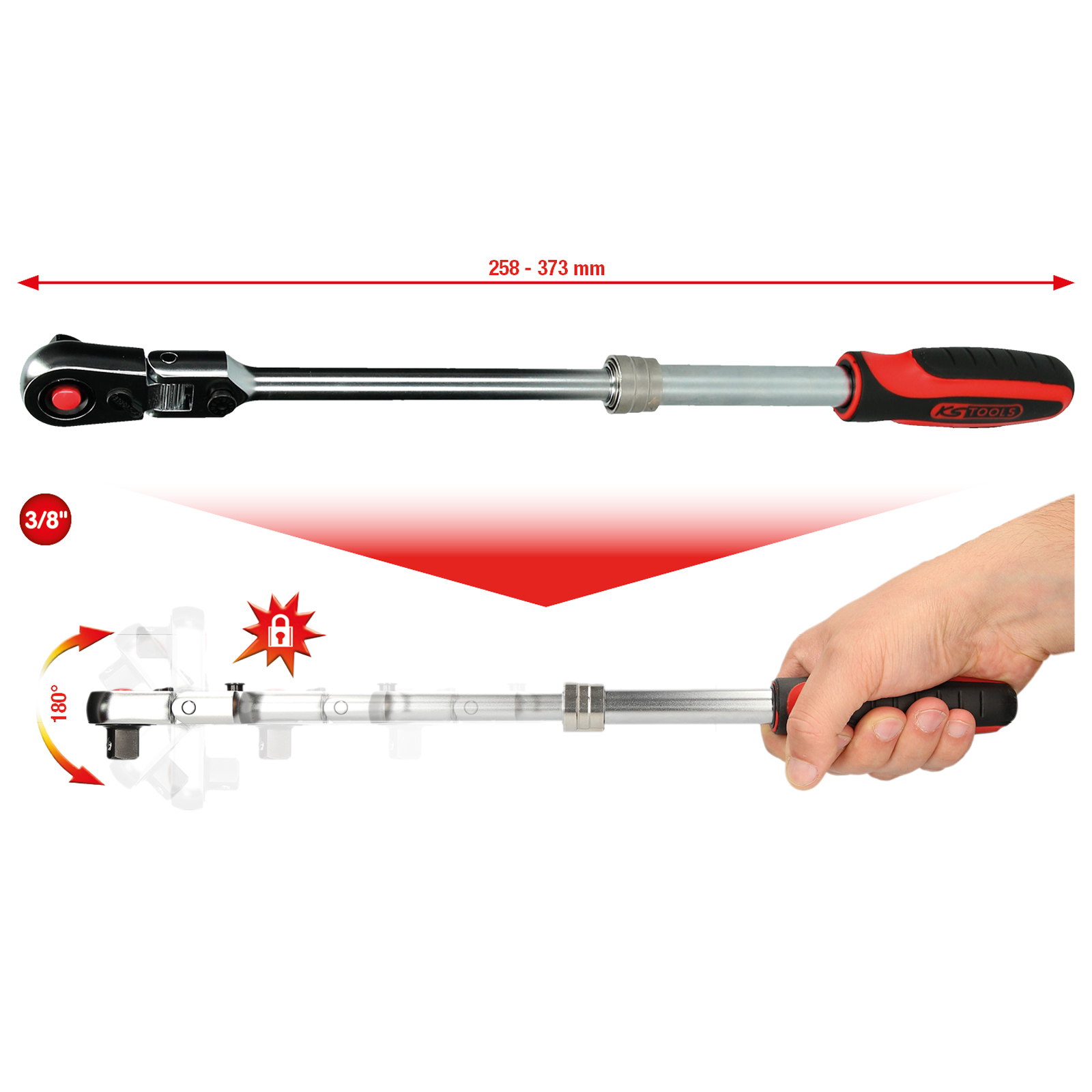 KS TOOLS 3/8" SlimPOWER Teleskop-Gelenk-Umschaltknarre 72 Zahn - 914.3820