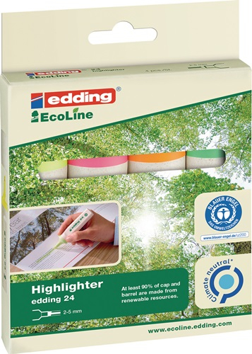 EDDING Textmarker 24 EcoLine gelb/orange/rosa/hellgrün Strich-B.2-5 mm Keilspitze - 4-24-4