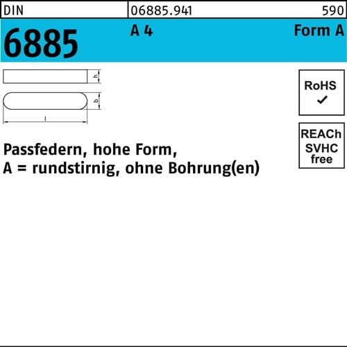 Passfeder DIN 6885 FormA rundstirnig/o.Bohrung A 8x 5x 45 A 4 10 Stück