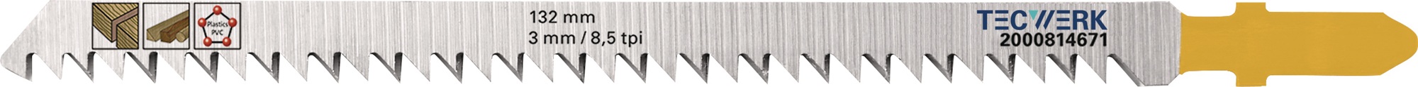 Stichsägeblatt Gesamt-L.132mm Zahnt.3mm S.1,45mm HCS 5 St./Karte TECWERK