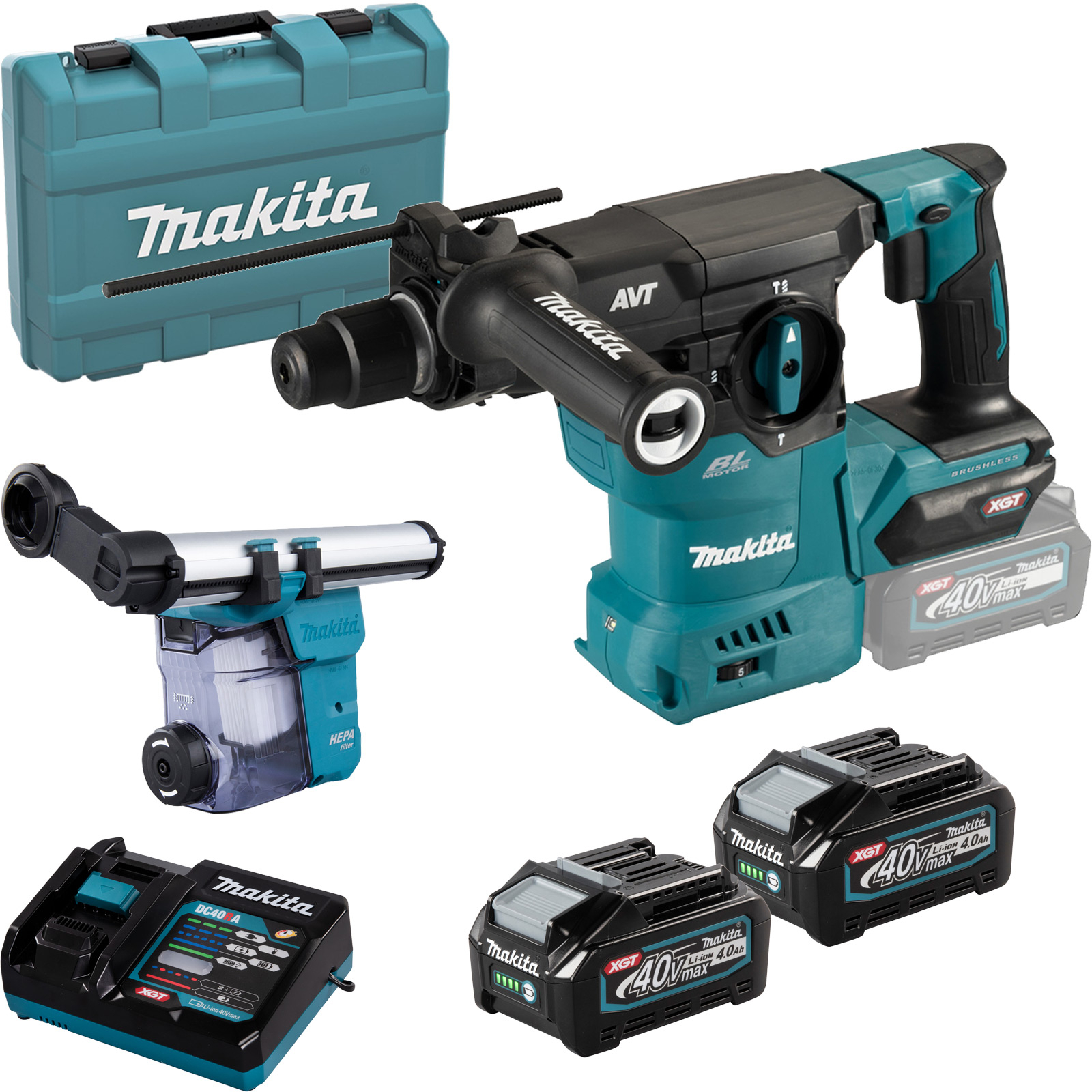 Makita HR008GZ Akku-Kombihammer SDS-PLUS 40V max. / 2x 4,0 Ah Akku + Ladegerät im Transportkoffer