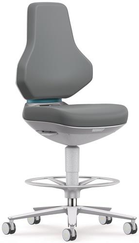 Arbeitsdrehstuhl Texon Sitz-Stopp-Rollen u.Fußring Skintec grau