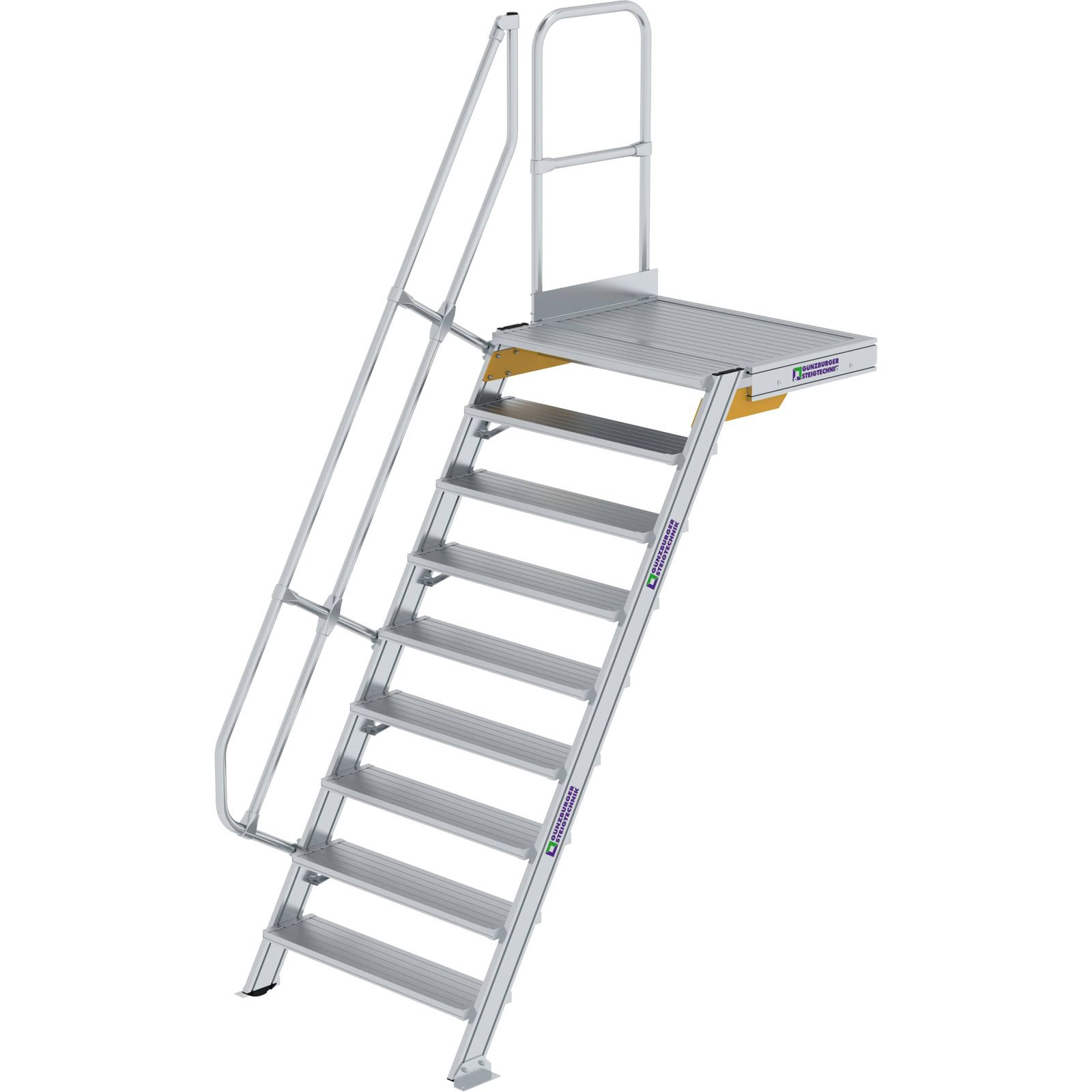 Günzburger Steigtechnik Treppe mit Plattform 60° Stufenbreite 1.000 mm 9 Stufen Aluminium geriffelt - 600409