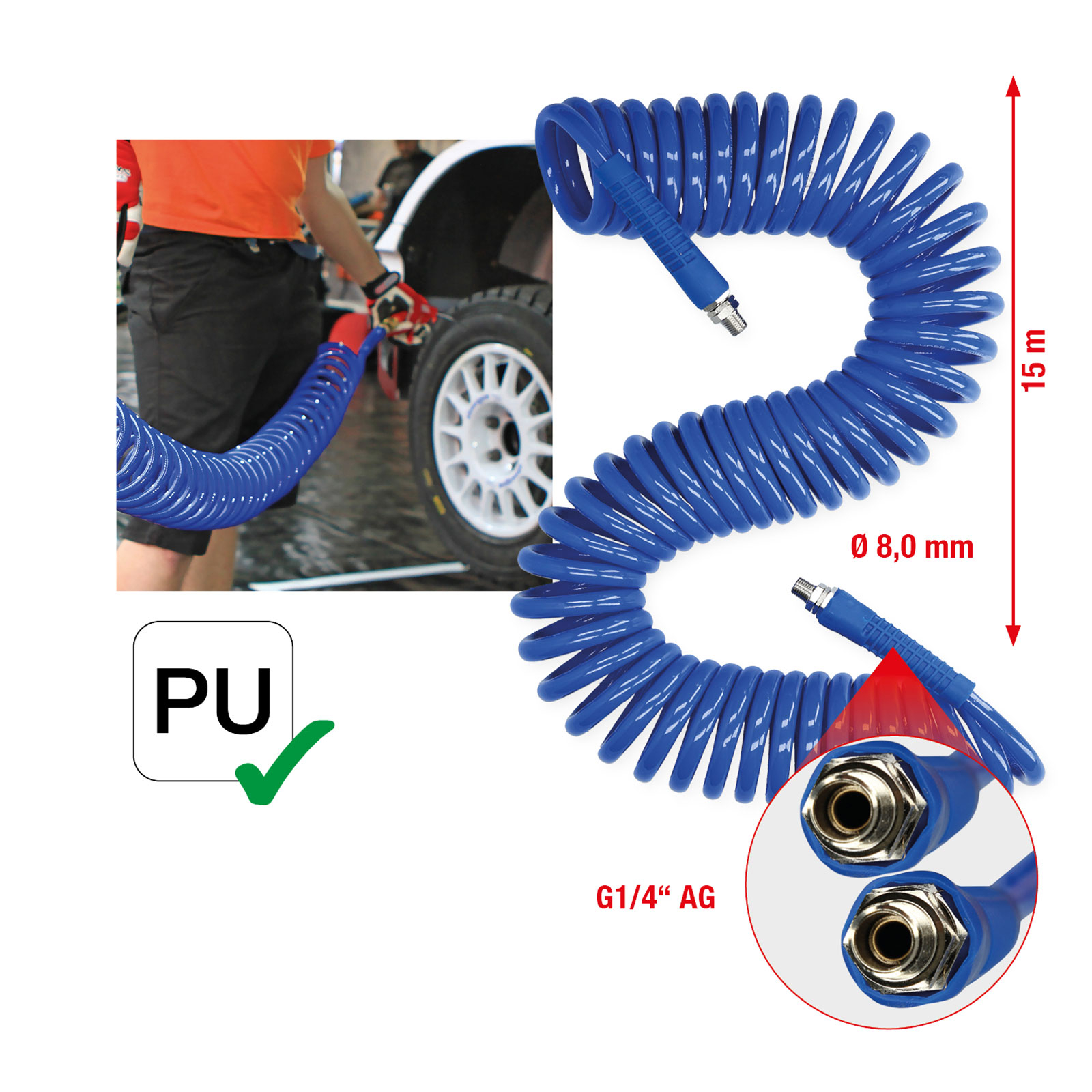 KS TOOLS PU-Druckluft-Spiralschlauch Ø 8 mm - 515.3335