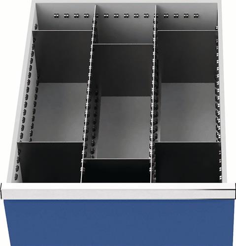 Schubladenunterteilungsmaterial Fronthöhe 200 mm 2 Längs-/6 Querteiler Schubladenbreite 450 mm - 118A
