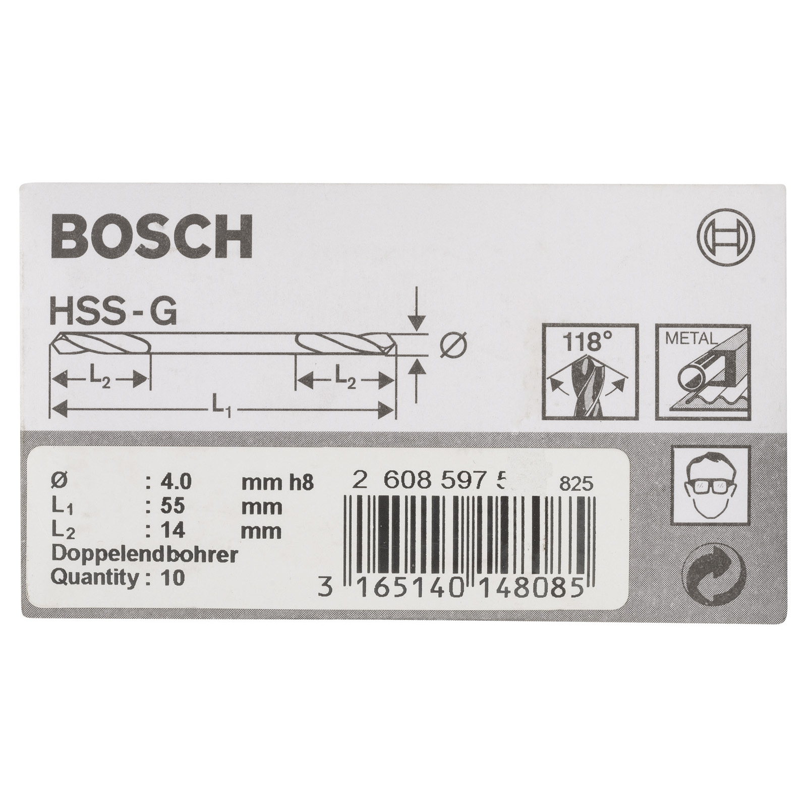 Bosch 10x Doppelendbohrer HSS-G 4 x 14 x 55 mm - 2608597588