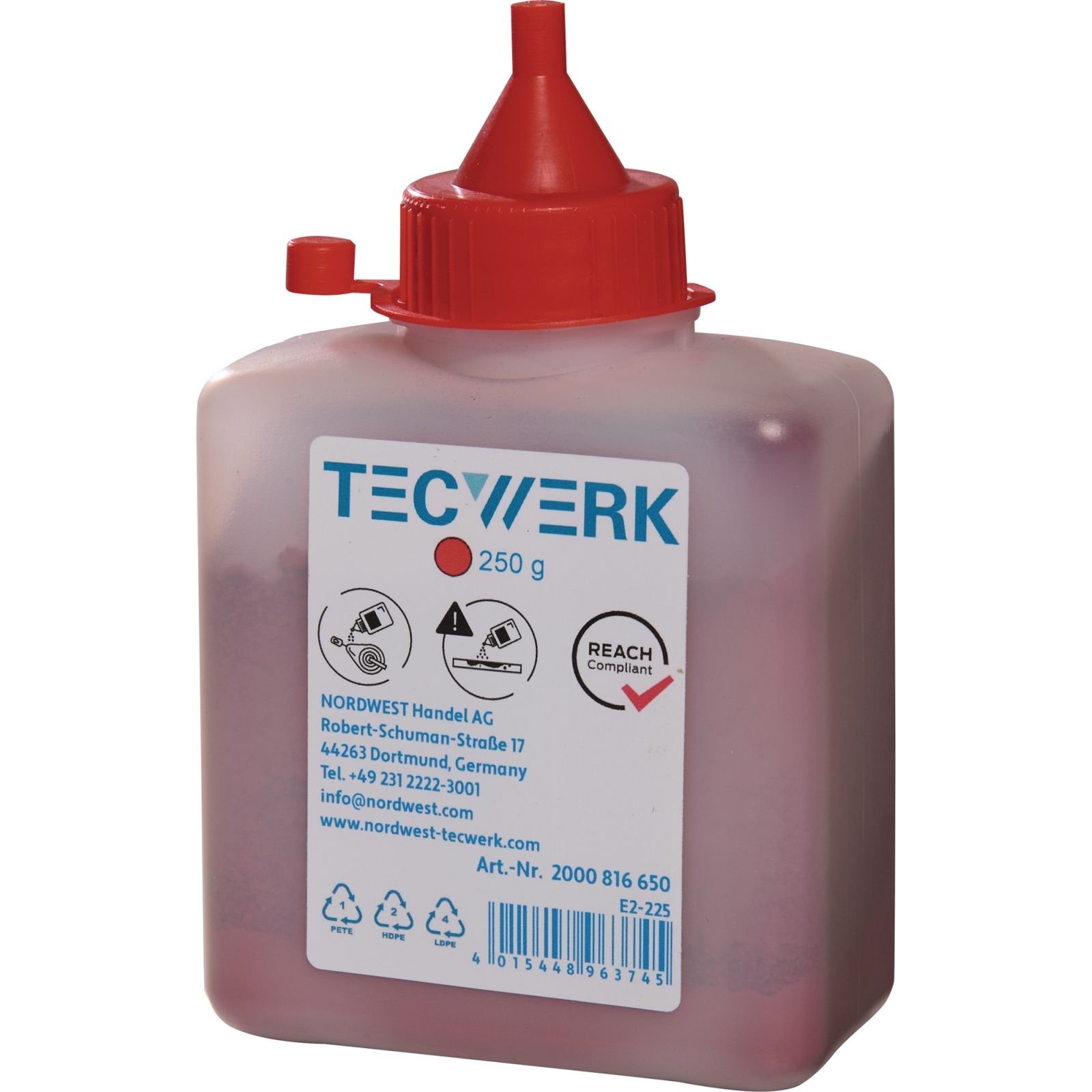 Schlagschnurkreide 250g rot Ku.-Flasche TECWERK