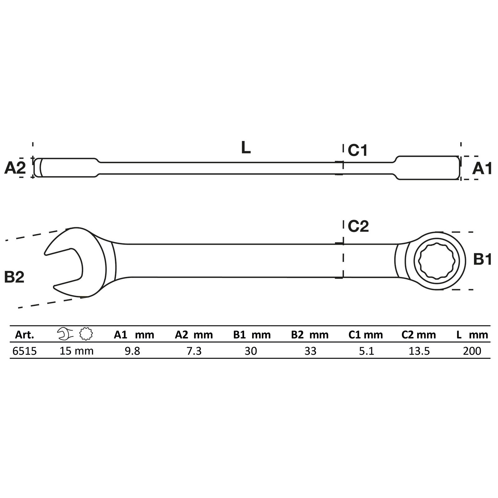 BGS Ratschenring-Maulschlüssel SW 15 mm - 6515