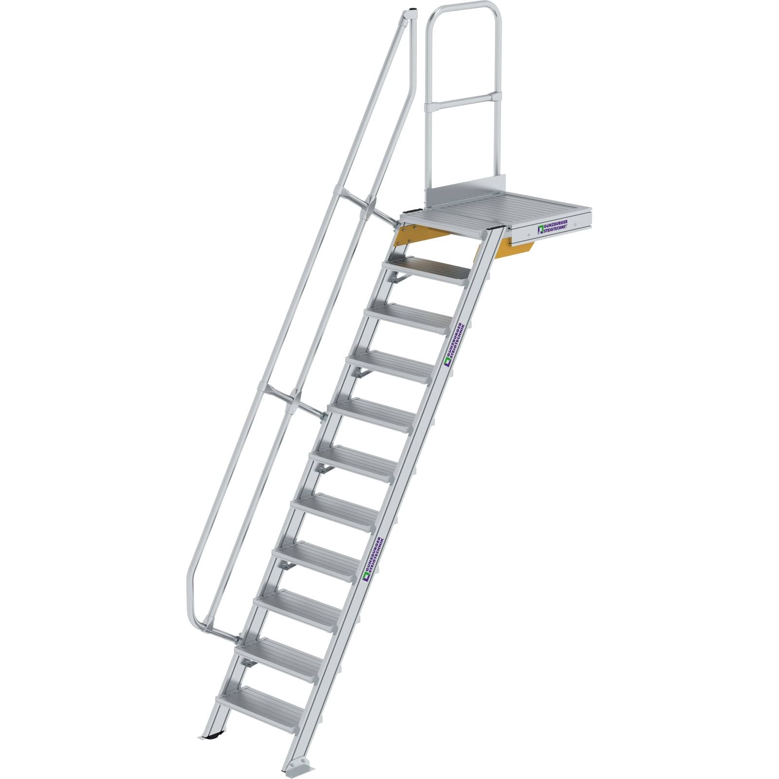 Günzburger Steigtechnik Treppe mit Plattform 60° Stufenbreite 600 mm 11 Stufen Aluminium geriffelt - 600371