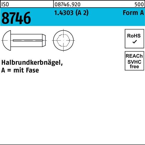 Halbrundkerbnagel ISO 8746 Fase 2x 3 1.4303 (A 2) 100 Stück