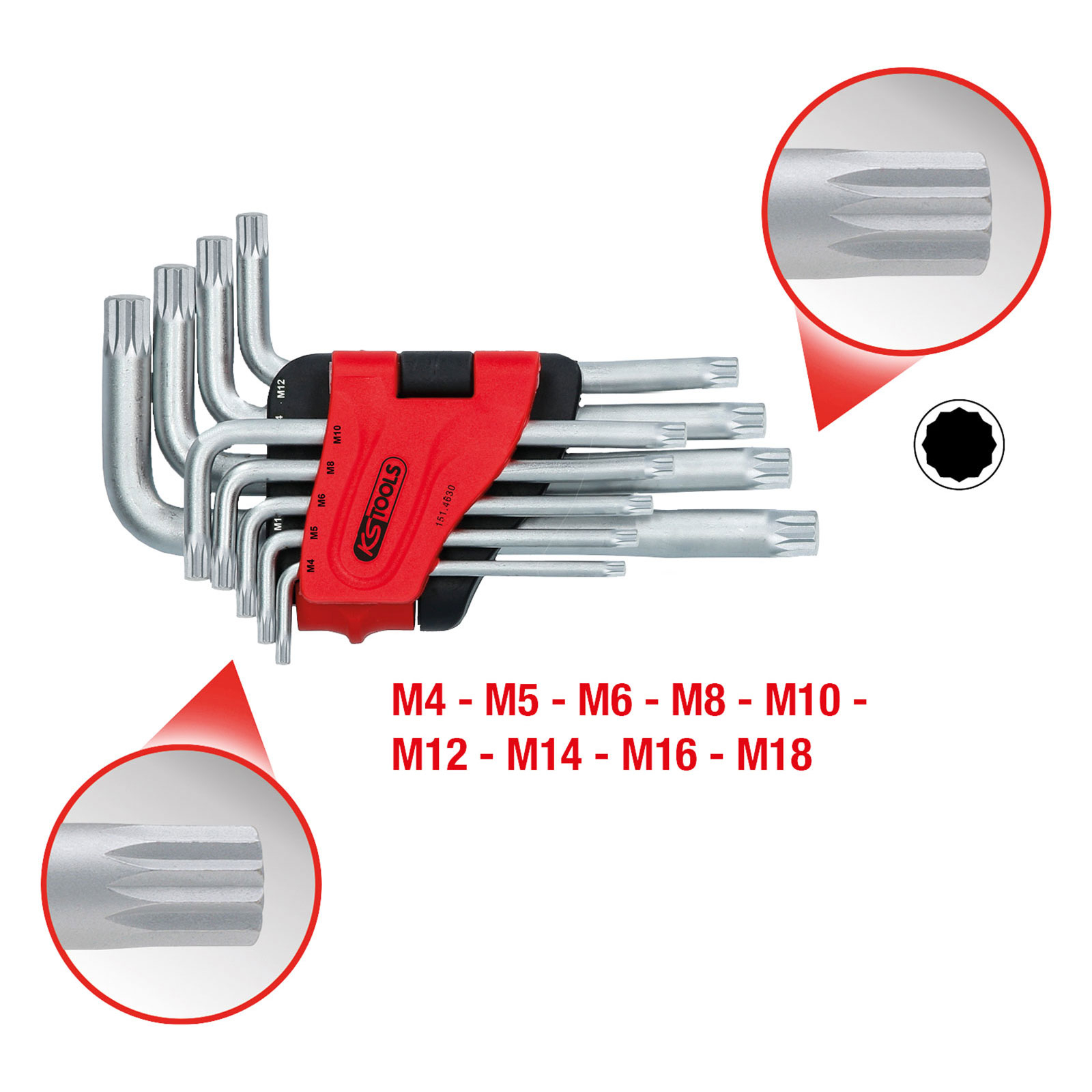 KS TOOLS XZN-Winkelstiftschlüssel-Satz kurz 9tlg. - 151.4630