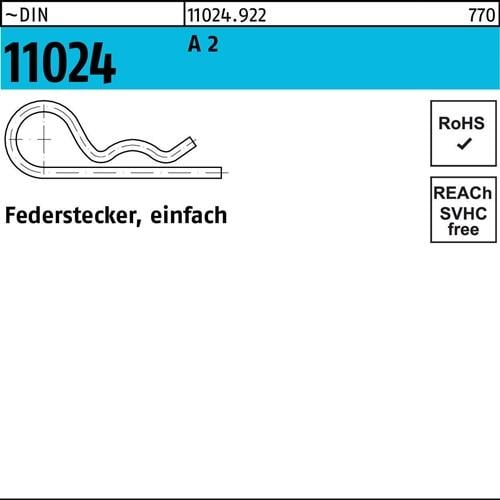 Federstecker DIN 11024 DrahtD. 4 A 2 einfach 25 Stück