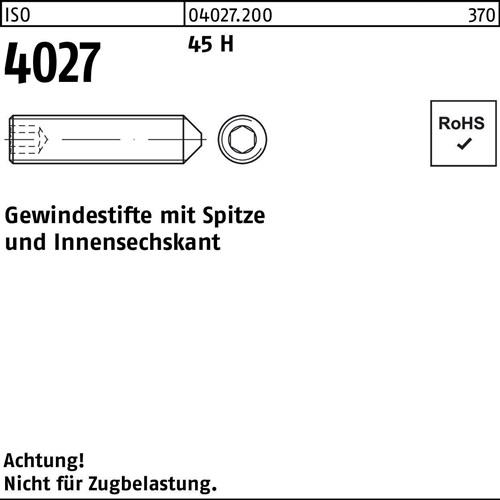 Gewindestift ISO 4027 Spitze/Innen-6kt M10x 70 45 H 100 Stück