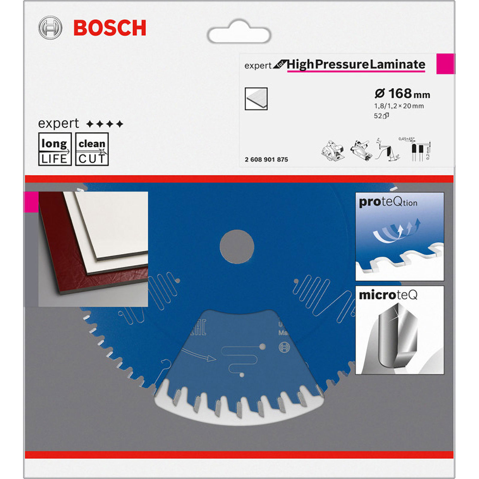 Bosch Expert for High Pressure Laminate Kreissägeblatt, 168x20x1.8/1.2 mm, 52 Zähne - 2608901875