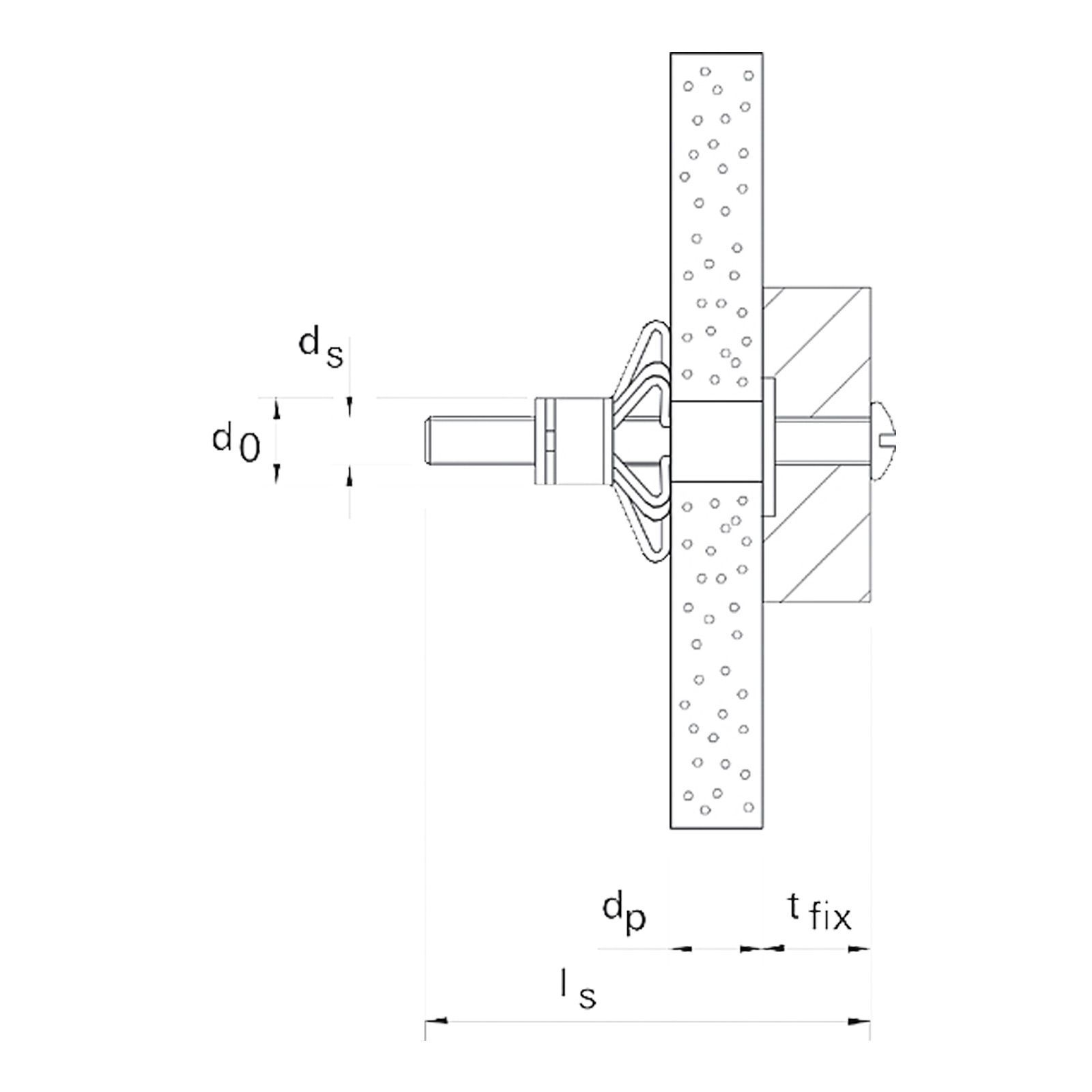 Fischer 50x Hohlraum-Metalldübel HM 5x52 S mit metrischer Schraube - 519774