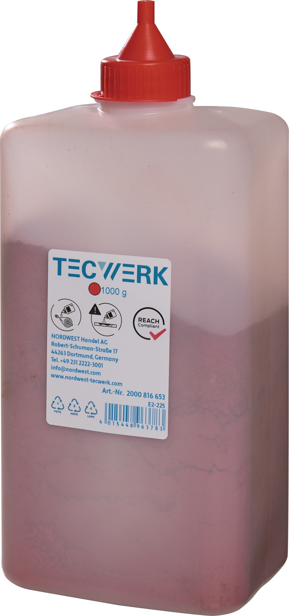 Schlagschnurkreide 1000g rot Ku.-Flasche TECWERK