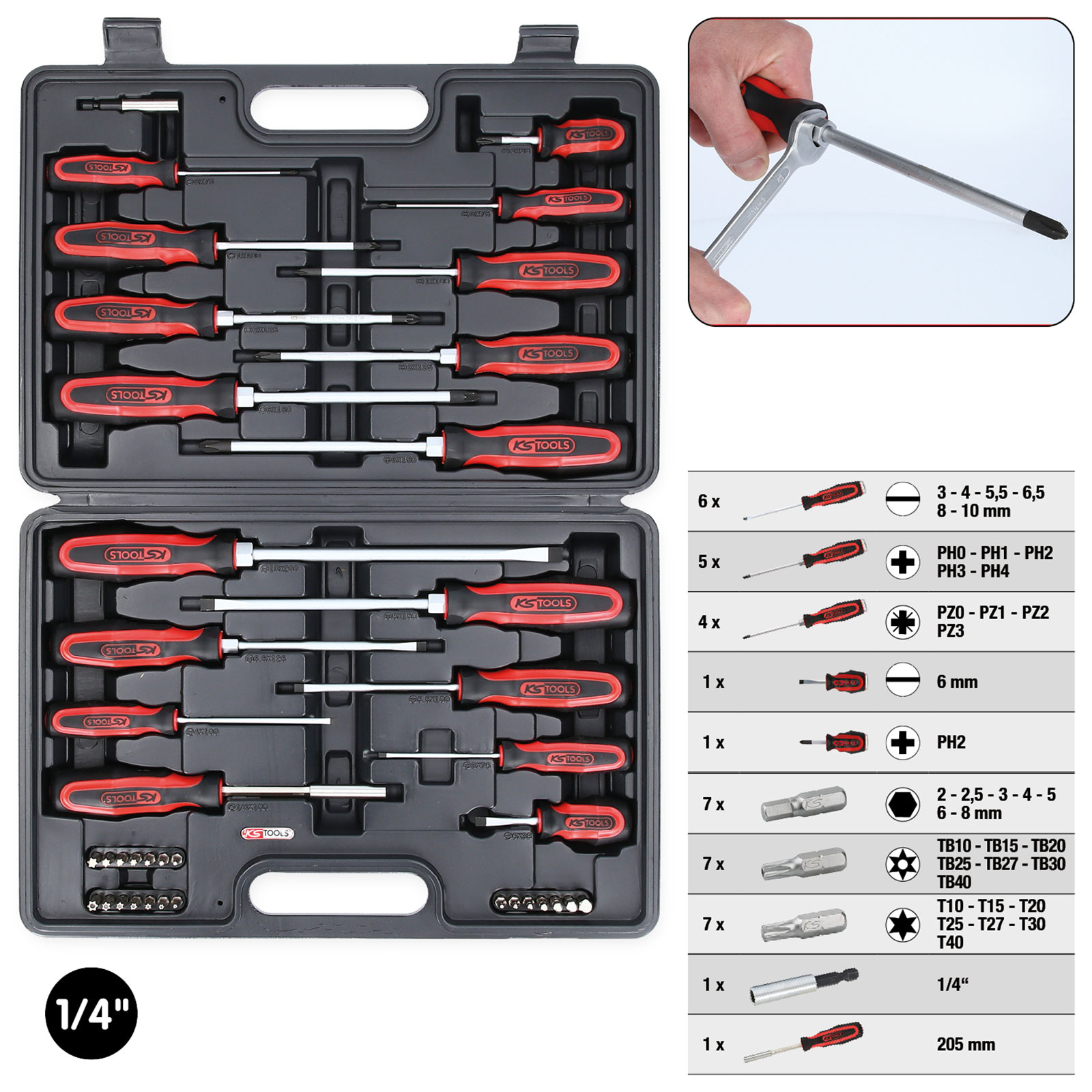 KS TOOLS ERGOTORQUEplus Schraubendreher- und Bit-Satz 39tlg. - 159.0100