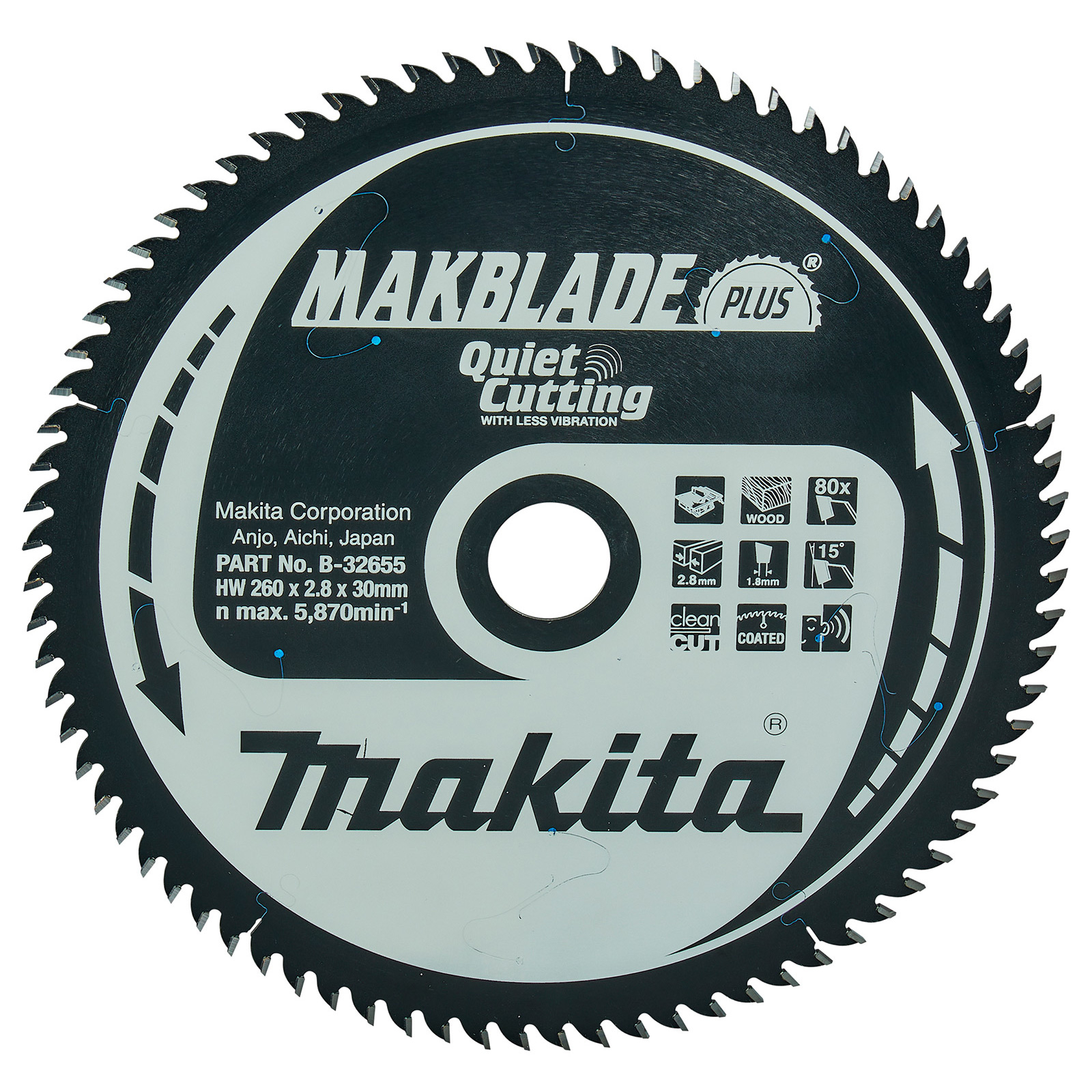 Makita MAKBLADE+ Sägeblatt 260x30x80Z - B-32655