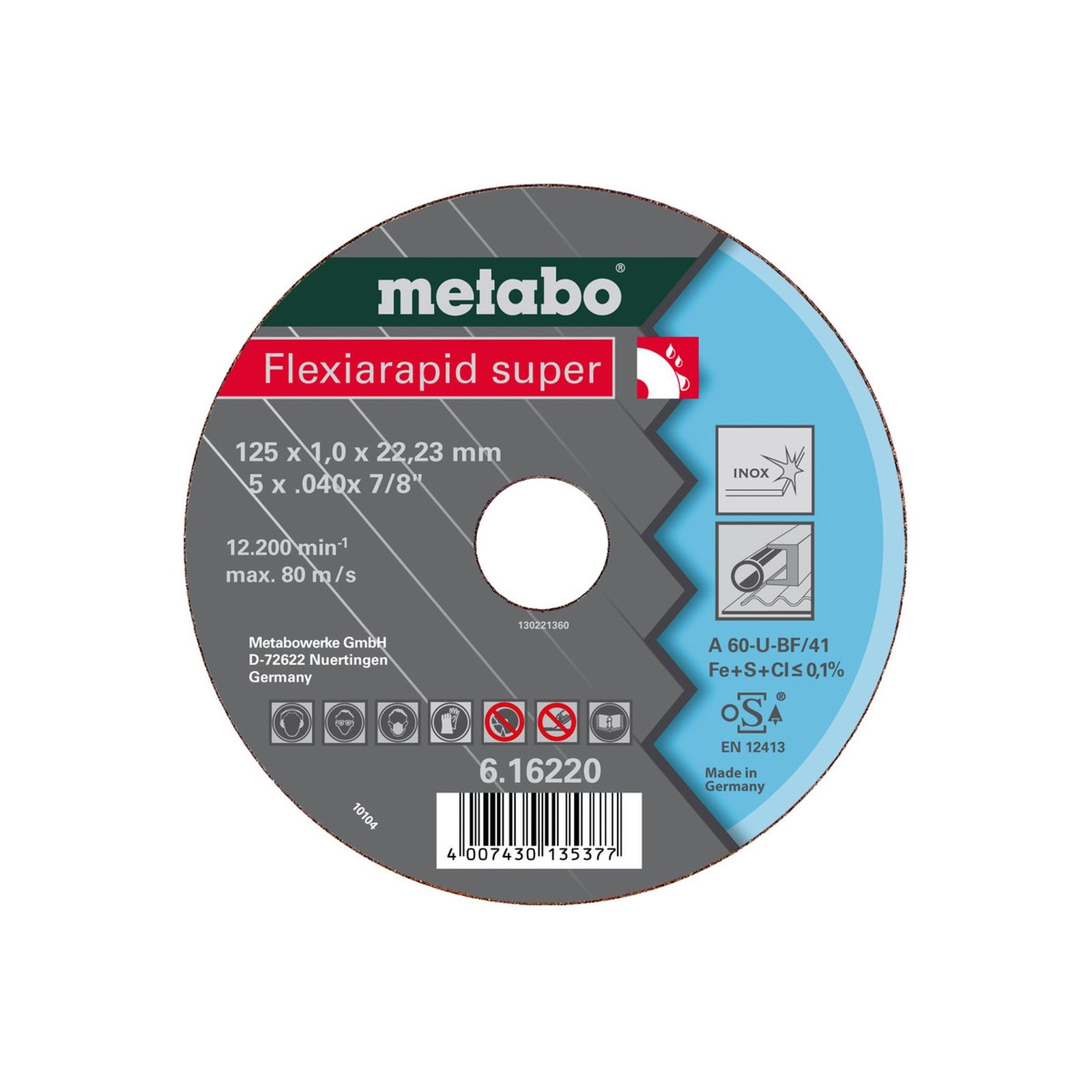 Metabo Trennscheibe Inox Flexiarapid Super gerade Ausführung 180 x 1,6 x 22,23 mm - 616226000