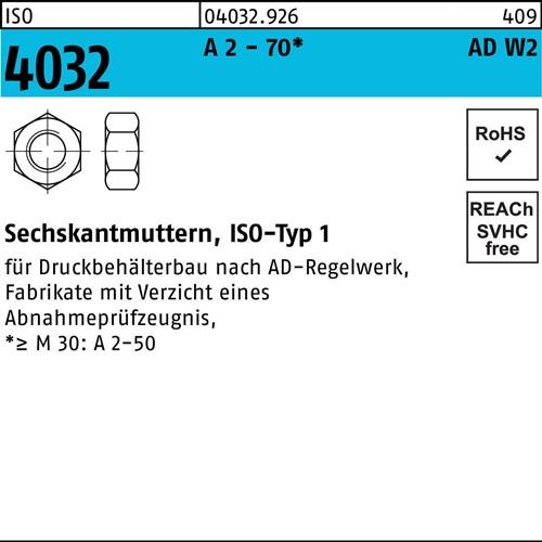 Sechskantmutter ISO 4032 M24 A 2 - 70 AD-W2 25 Stück