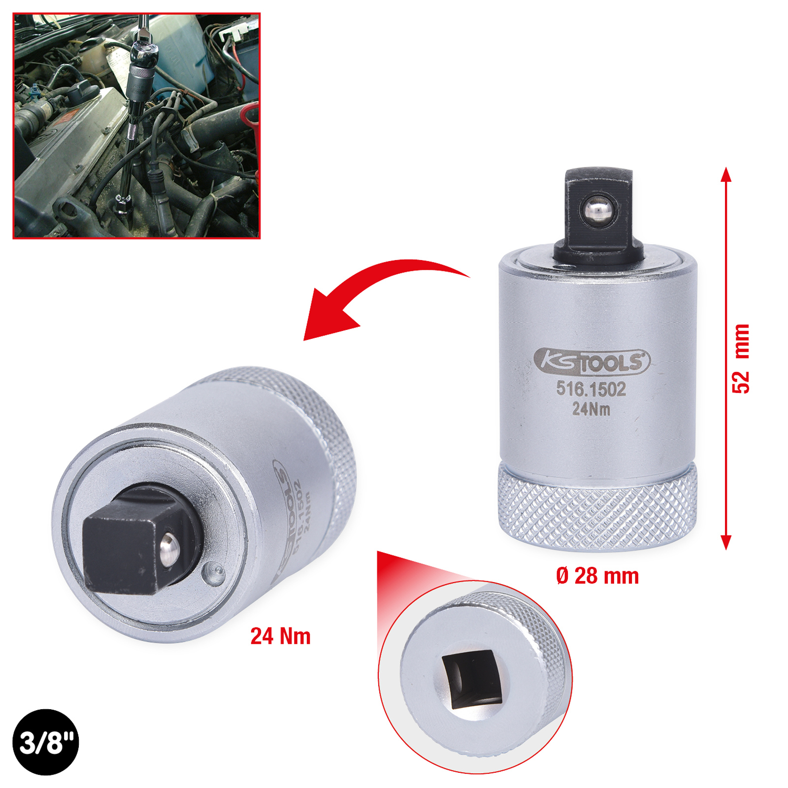 KS TOOLS 3/8" Drehmomentbegrenzer für Zündkerzen 24 Nm - 516.1502