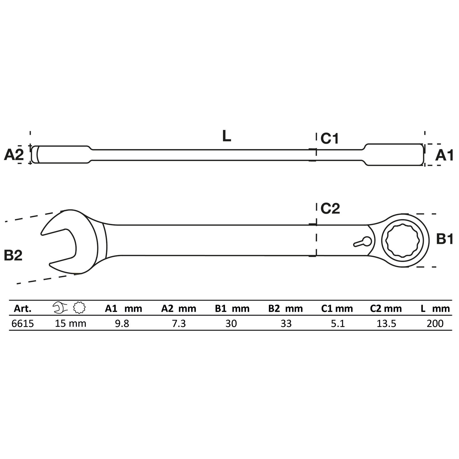 BGS Ratschenring-Maulschlüssel umschaltbar SW 16 mm - 6616