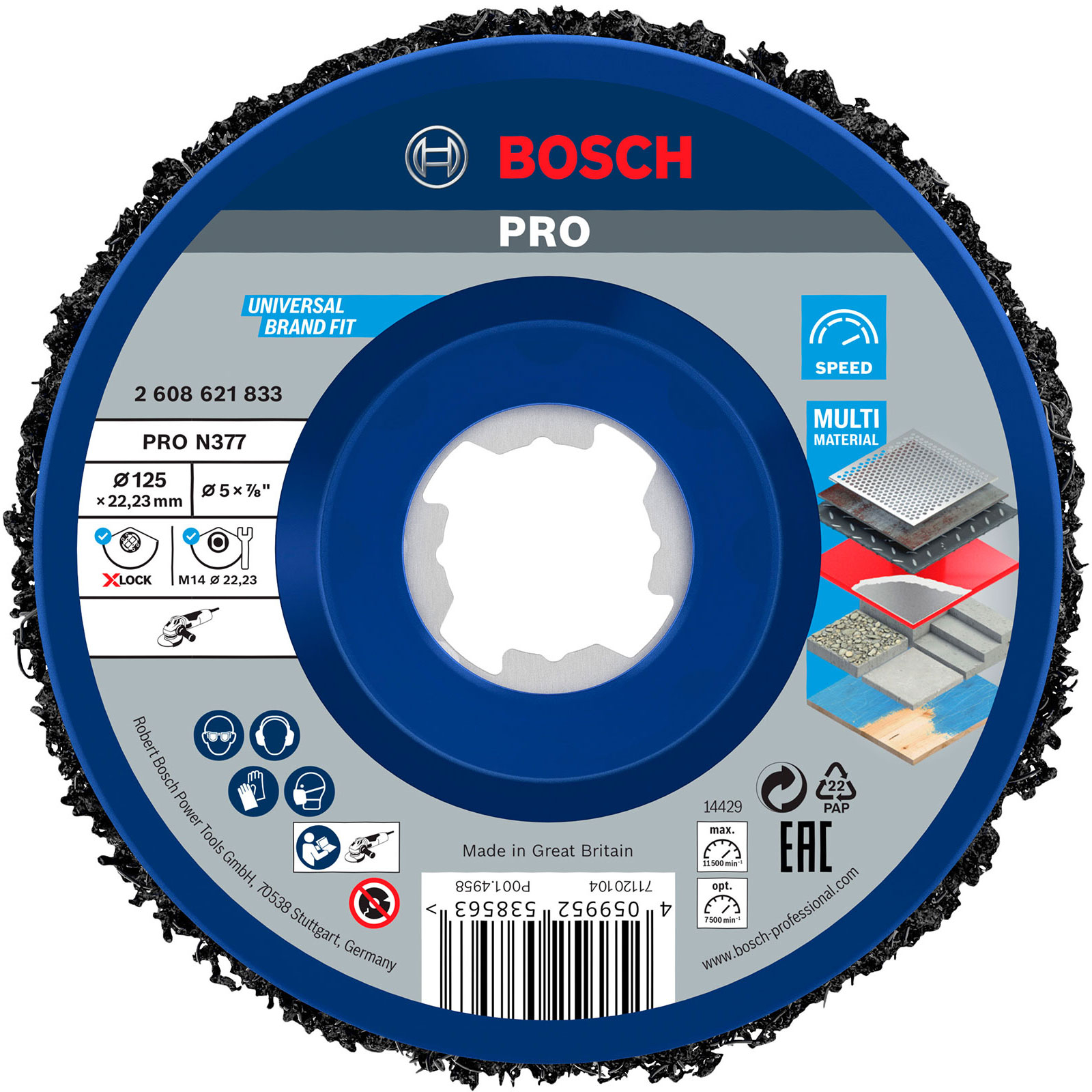 Bosch PRO N377 Multi Material Reinigungsscheibe 125 mm 22,23 mm - 2608621833