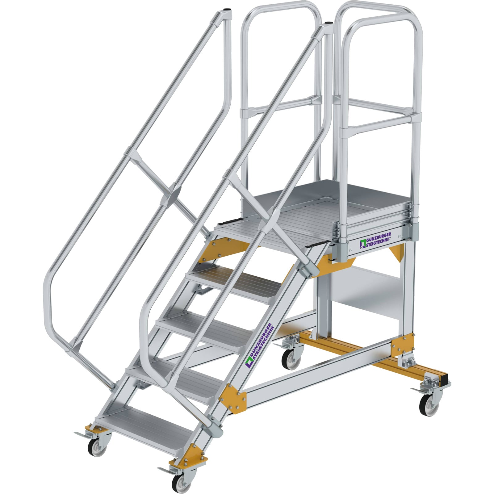 Günzburger Steigtechnik Plattformtreppe 45° fahrbar Stufenbreite 0,6 m 5 Stufen Aluminium geriffelt - 600765