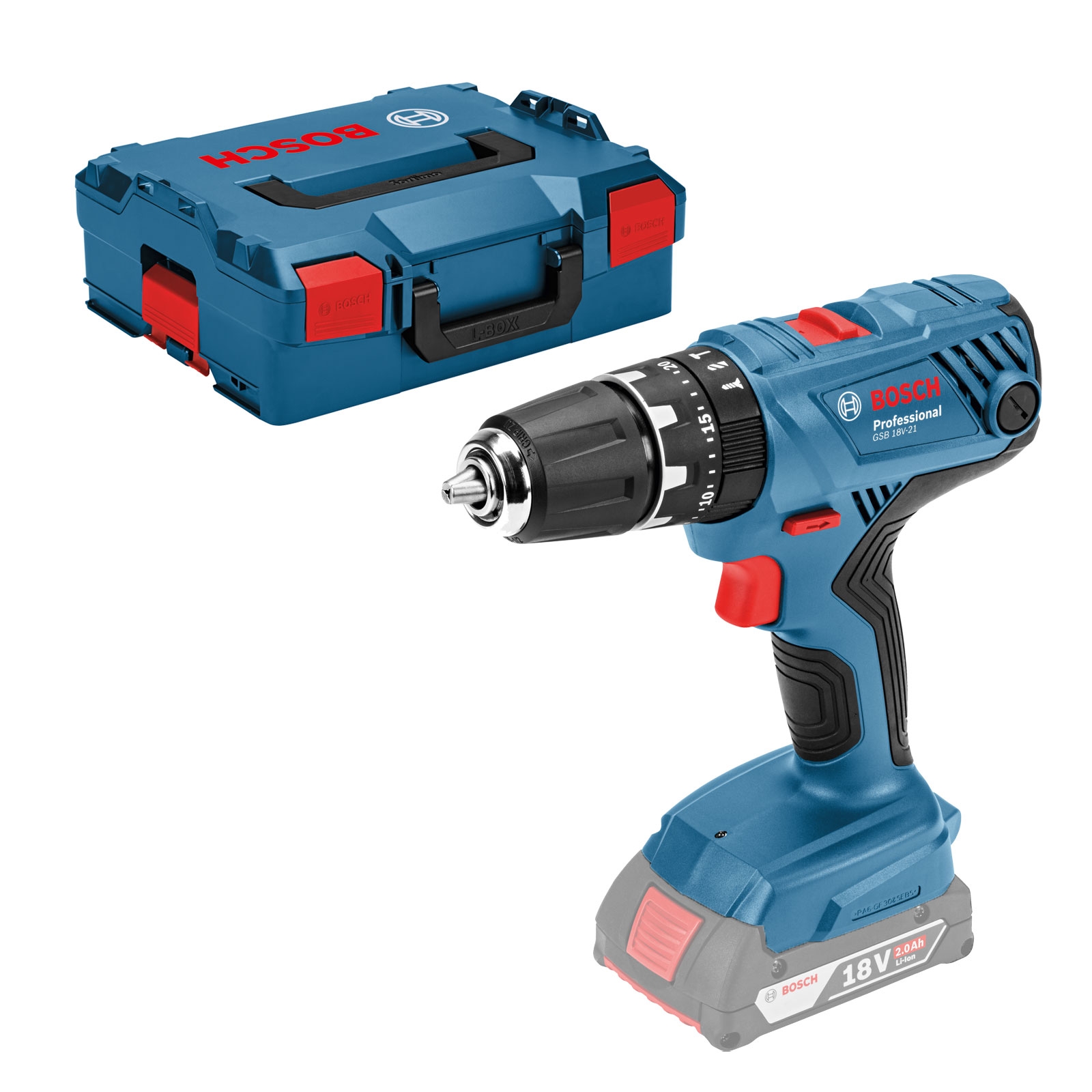 Bosch Akku-Schlagbohrschrauber GSB 18V-21 Clic&Go Solo in L-Boxx - 06019H1108