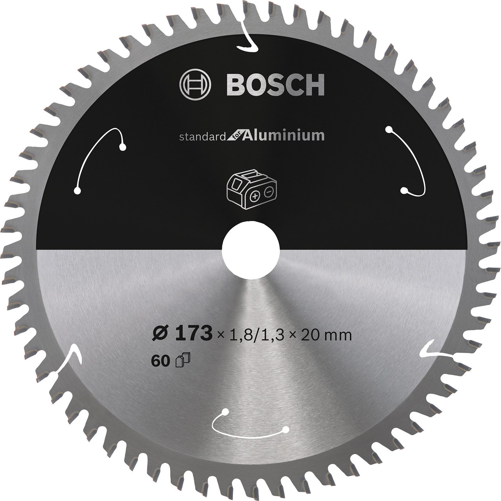 Bosch Kreissägeblatt für Akkusägen Standard for Aluminium, 173 x 1,8/1,3 x 20, 60 Zähne - 2608837759