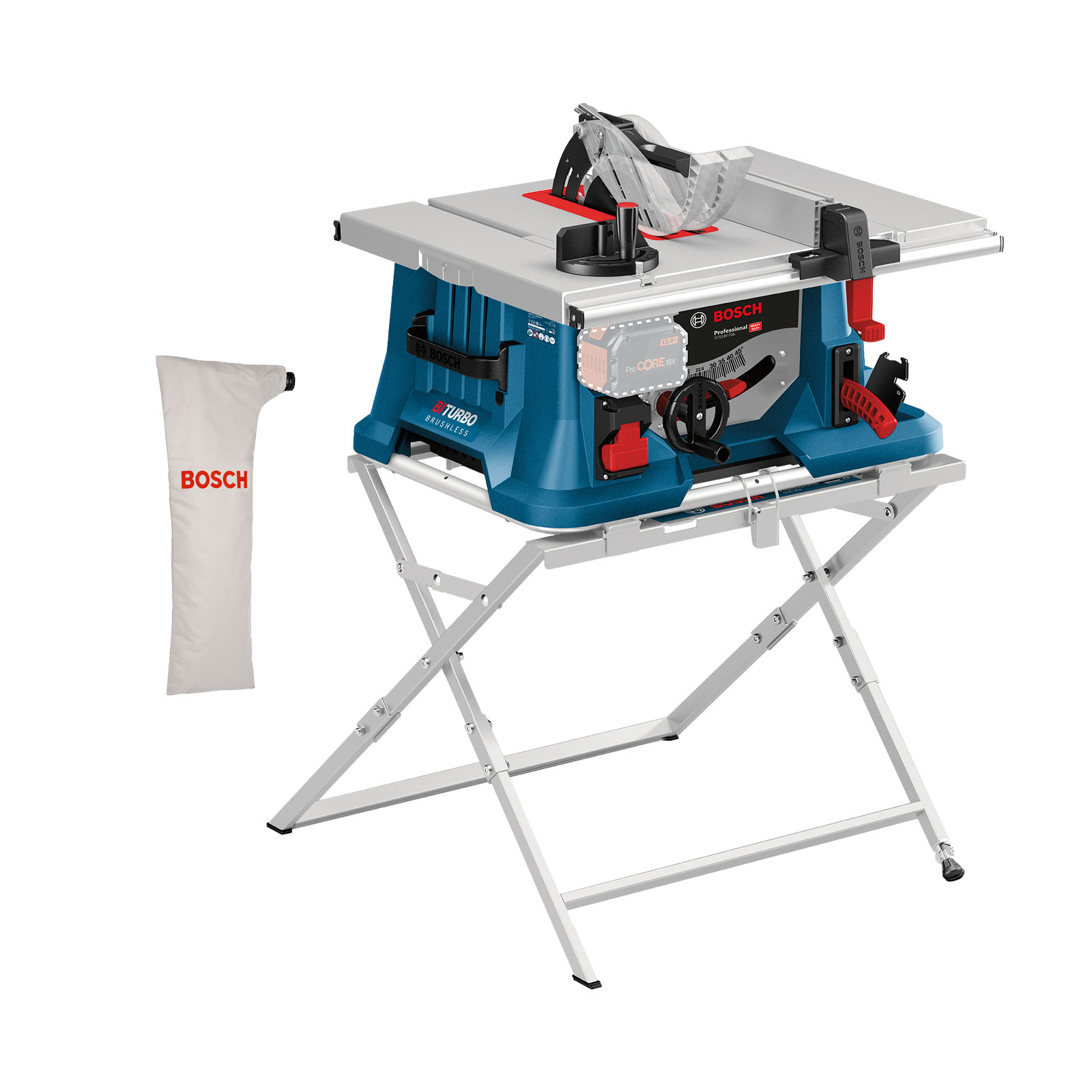 Bosch Akku-Tischkreissäge BITURBO GTS 18V-216 Ø 216 mm Solo mit Arbeitstisch GTA 560 - 0601B44002