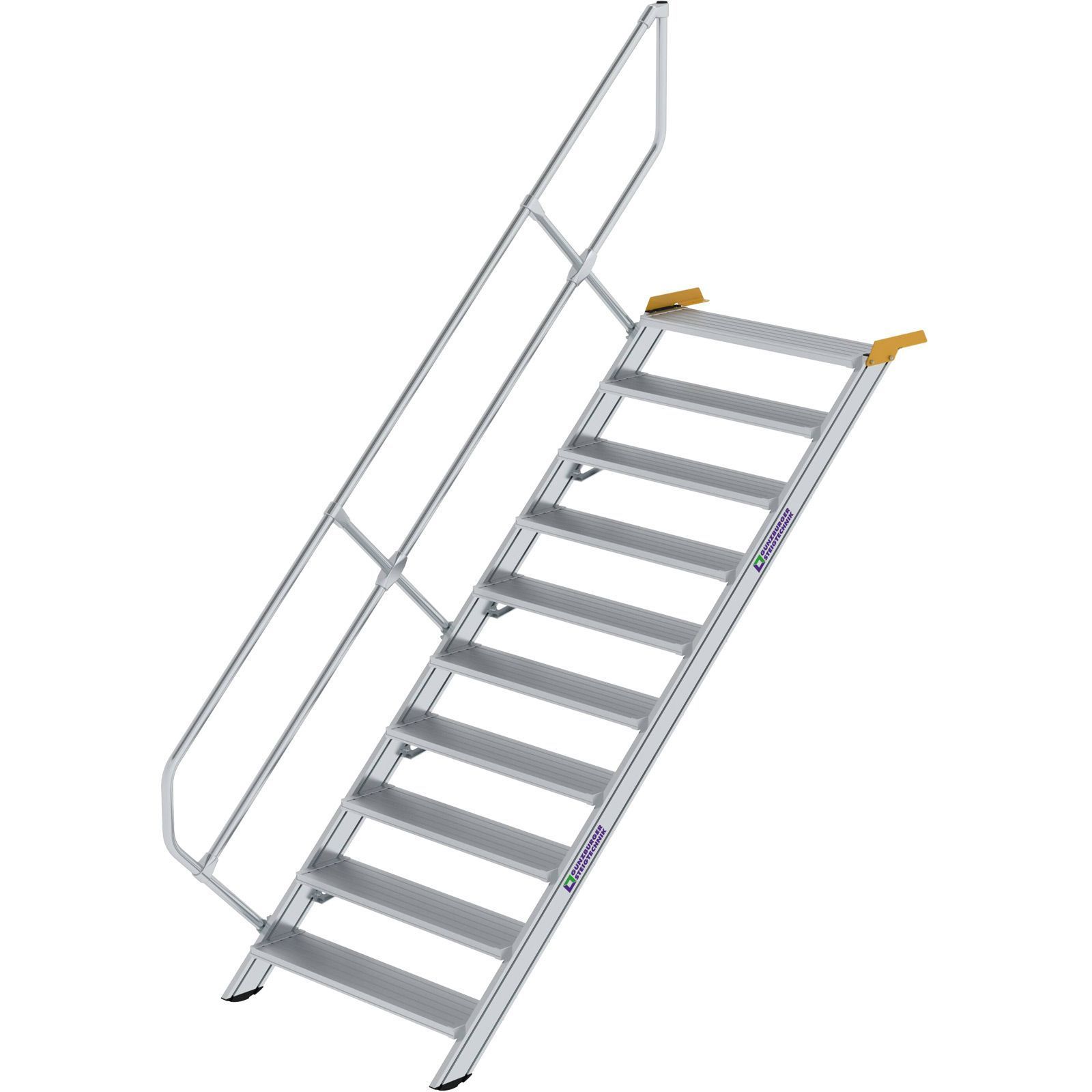 Günzburger Steigtechnik Treppe 45° Stufenbreite 1.000 mm 10 Stufen Aluminium geriffelt - 600350