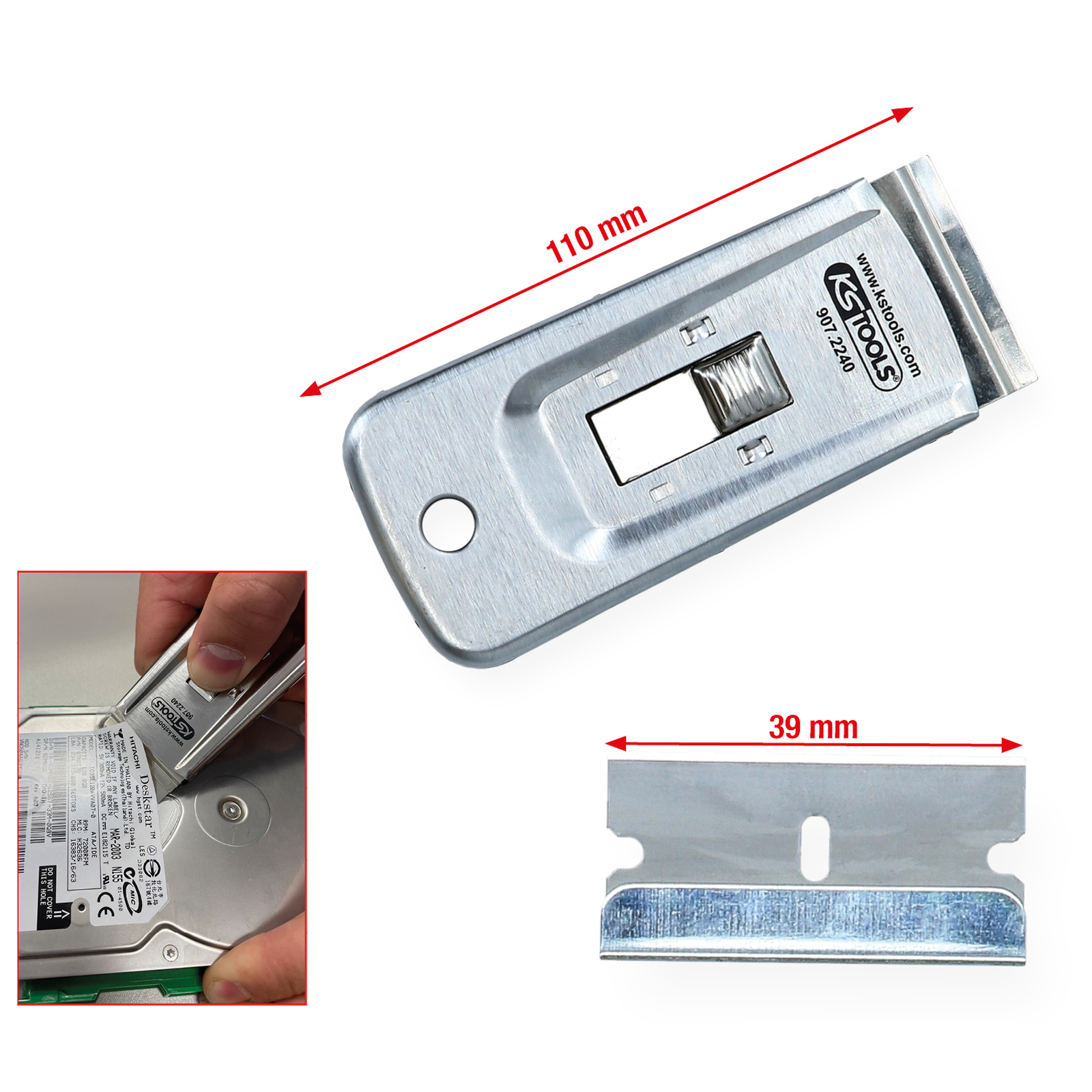 KS TOOLS Plakettenschaber 39 x 110 mm - 907.2240