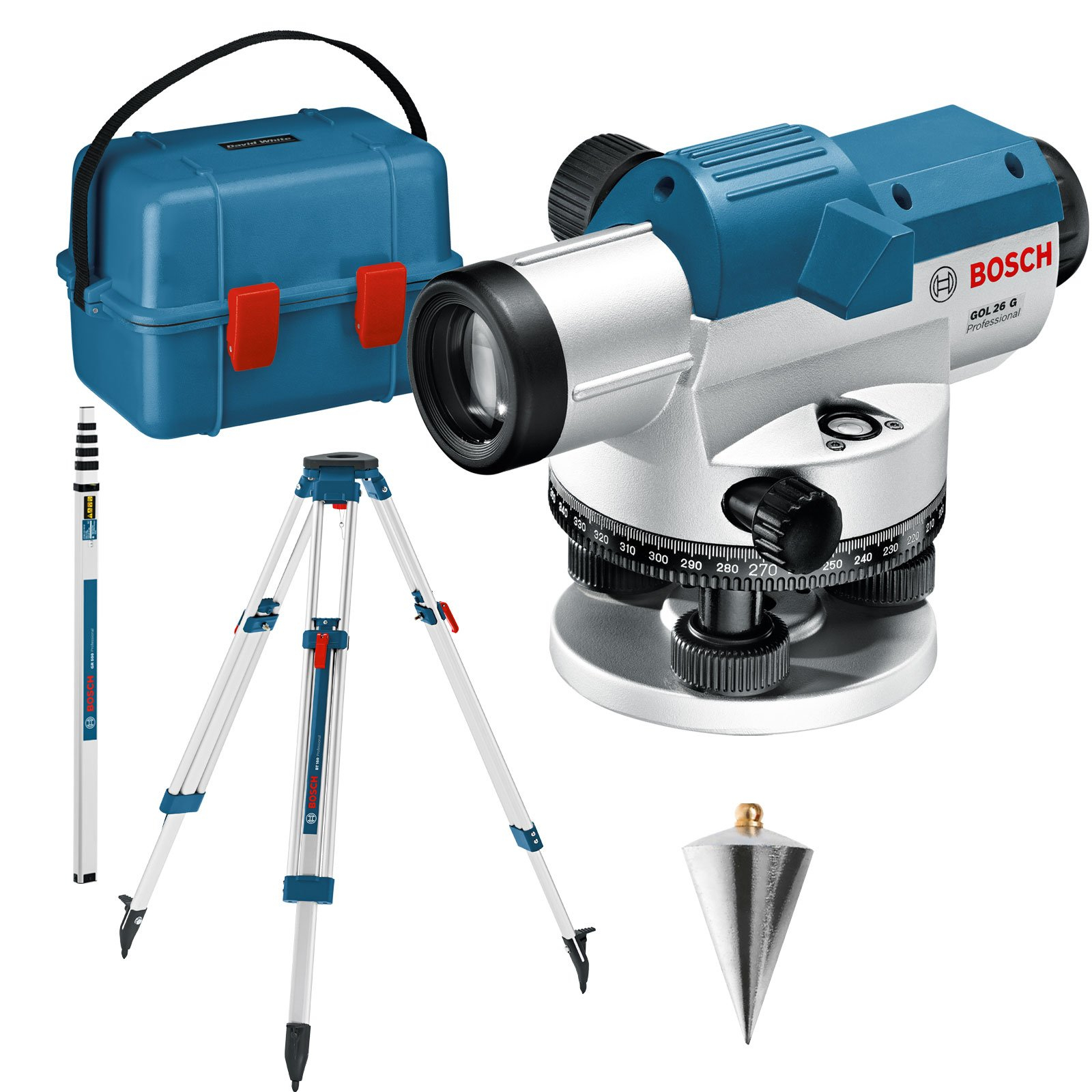 Bosch optisches Nivelliergerät GOL 26 G + Baustativ BT160 + Messlatte GR500 in Transportkoffer - 0601068003