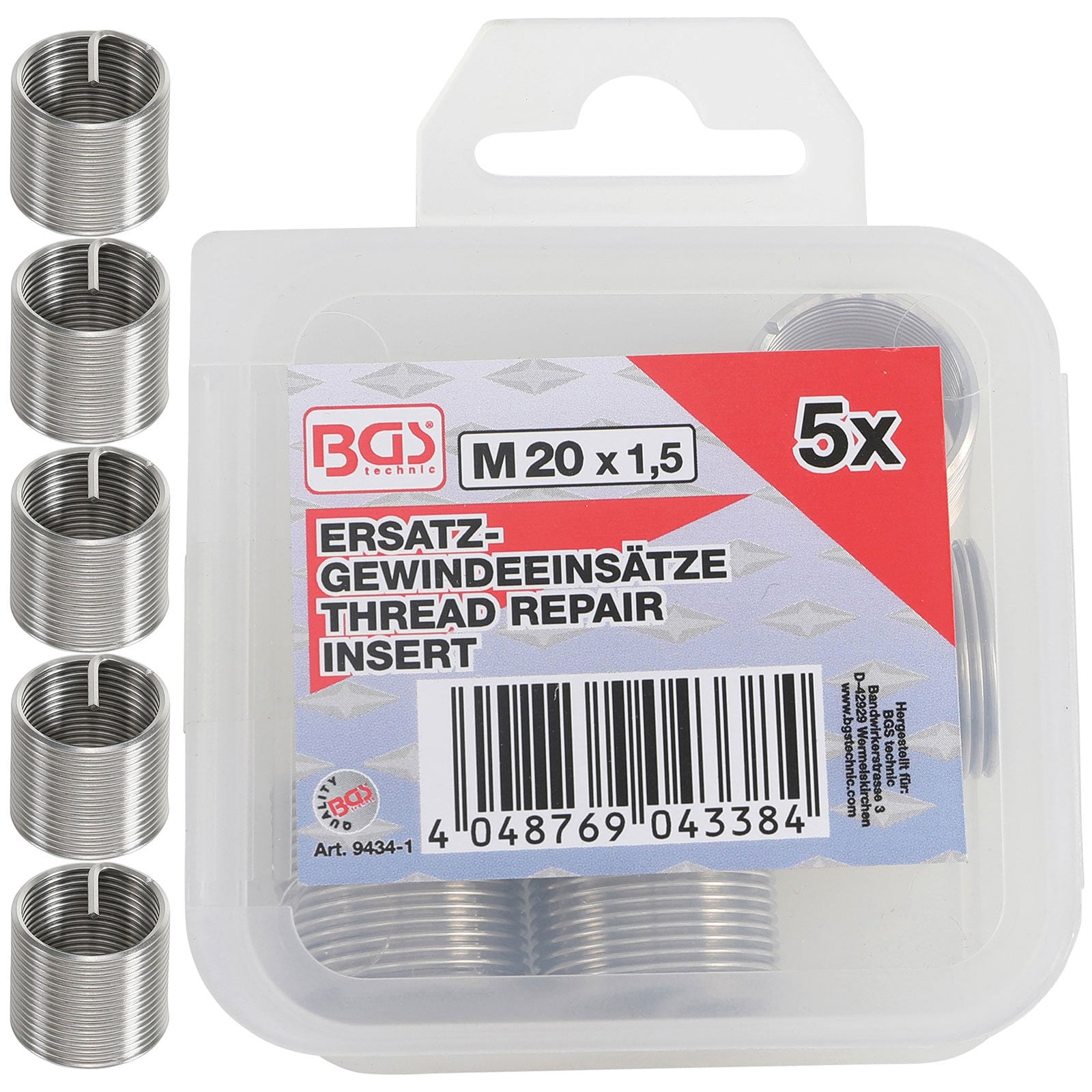 BGS Ersatz-Gewindeeinsätze M20 x 1,5 mm 5tlg. - 9434-1