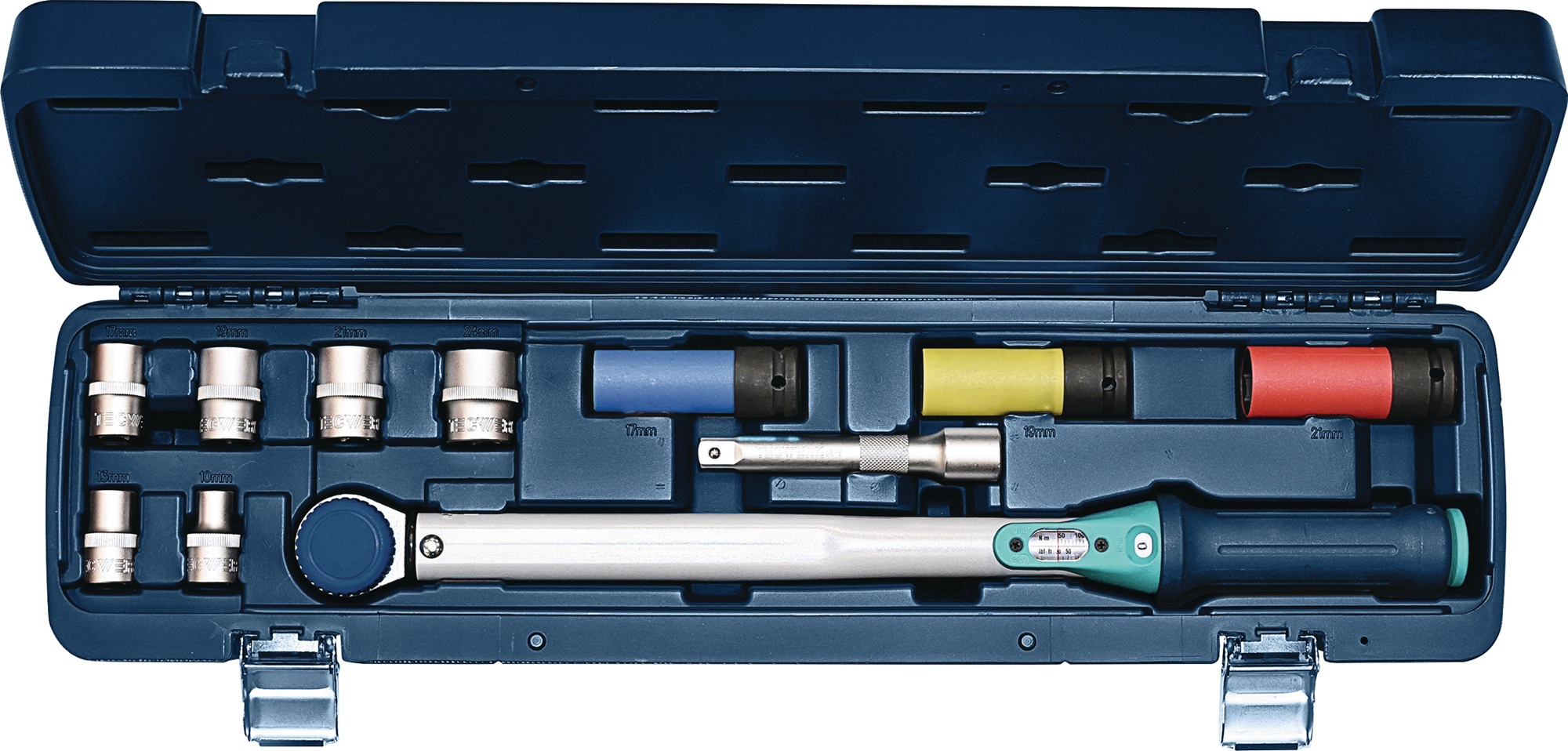Drehmomentschlüsselset 12-tlg.40-200 Nm 1/2 Zoll 9 Einsätze/Verlängerung TECWERK