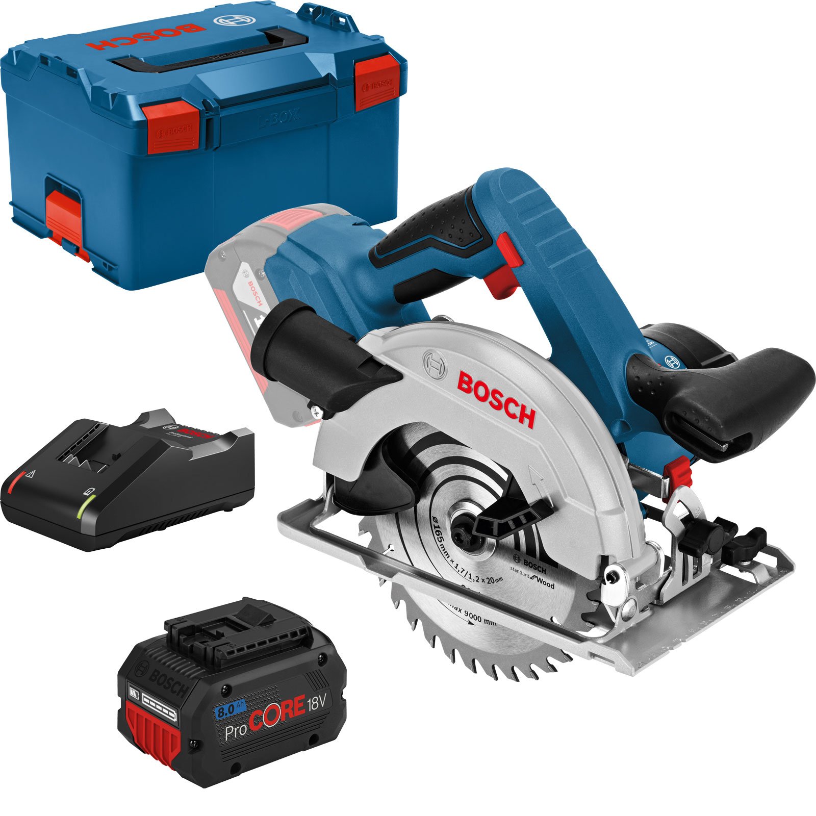 Bosch Akku-Kreissäge GKS 18V-57 G Ø 165 mm 8Ah ProCORE18V Akku Ladegerät Zubehör L-Boxx