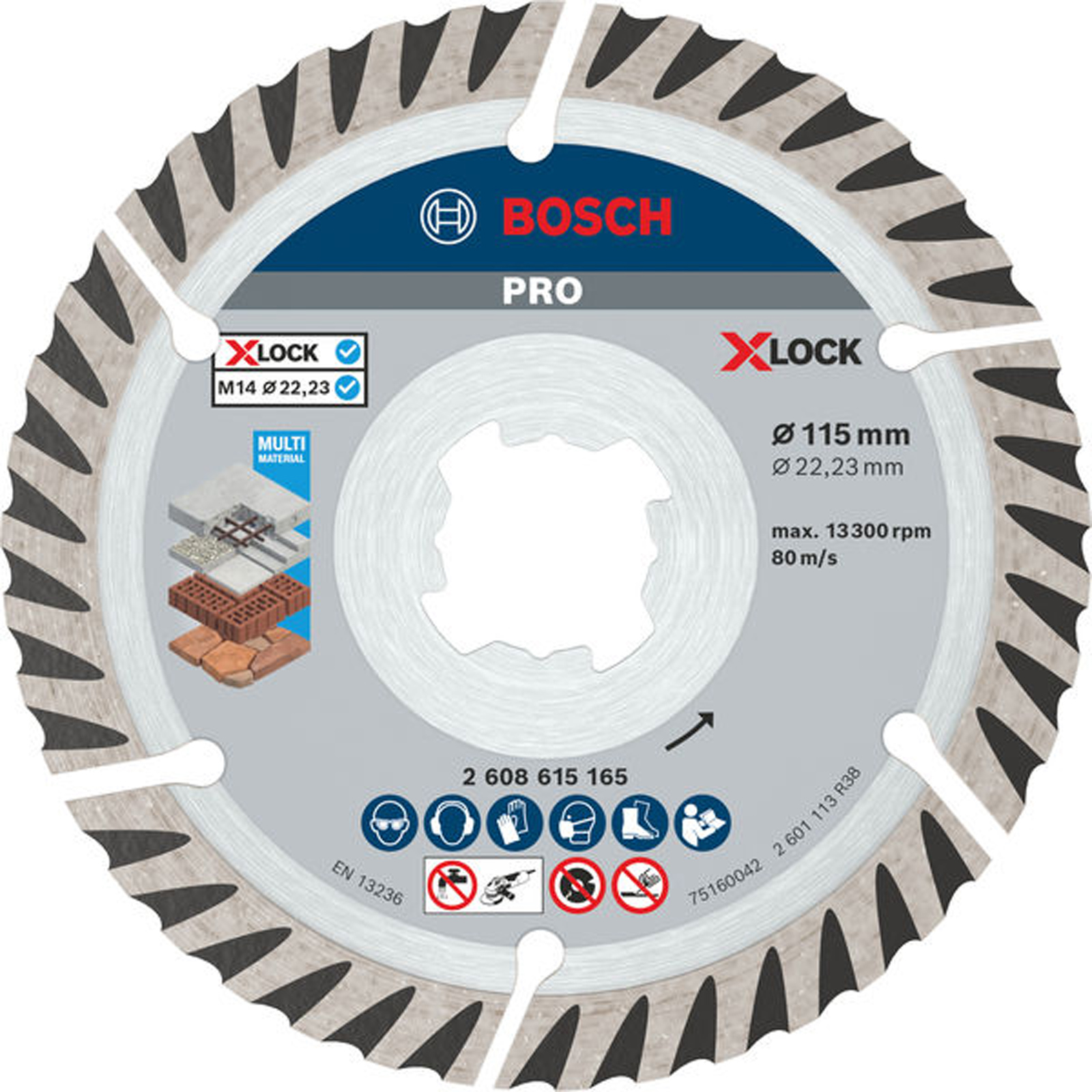 Bosch PRO Multi Material X-LOCK Diamanttrennscheibe, 115 x 22,23 mm - 2608615285